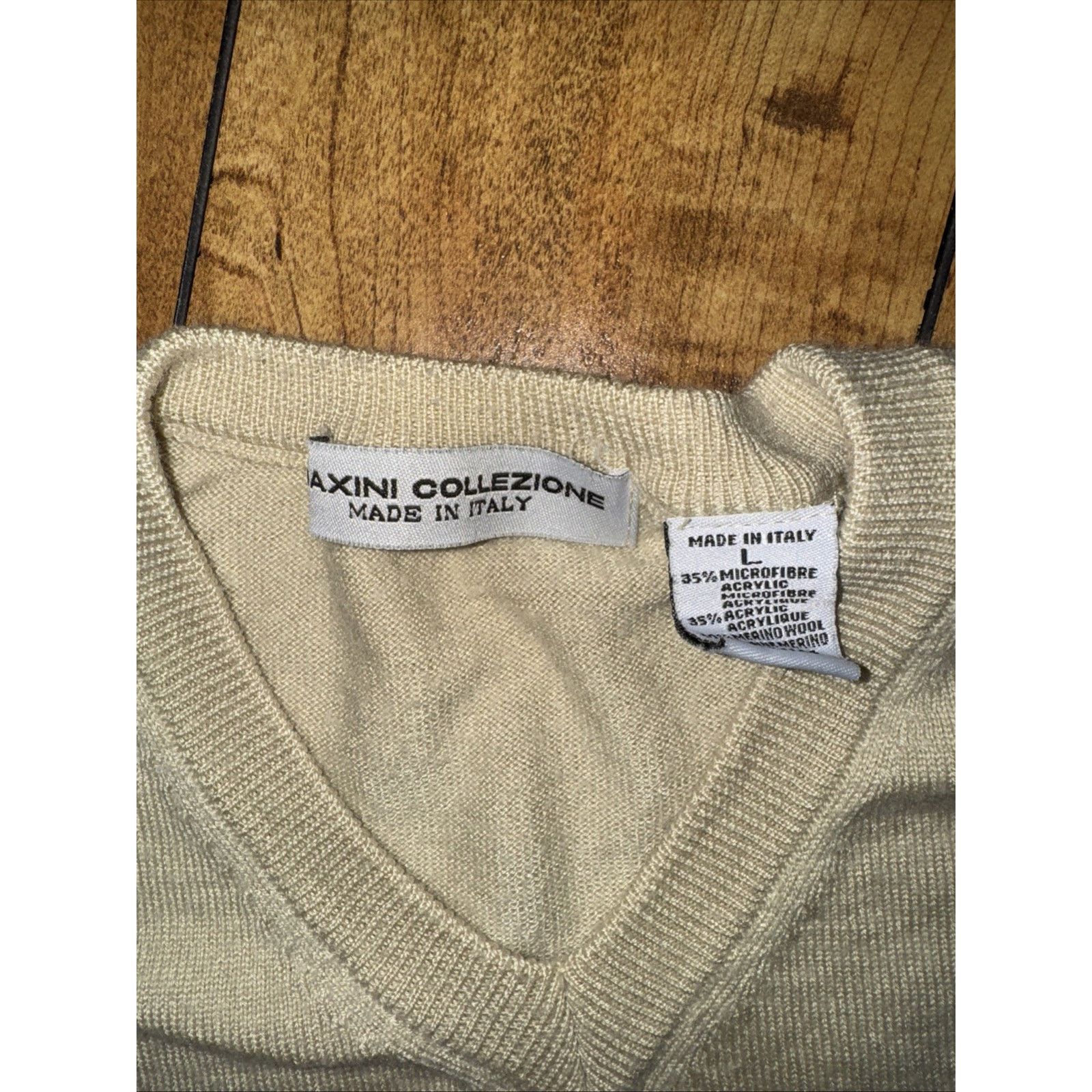 Vintage Maxini Collezione Cream V-Neck Knit Sweater L 22x25 Size US L / EU 52-54 / 3 - 3 Thumbnail
