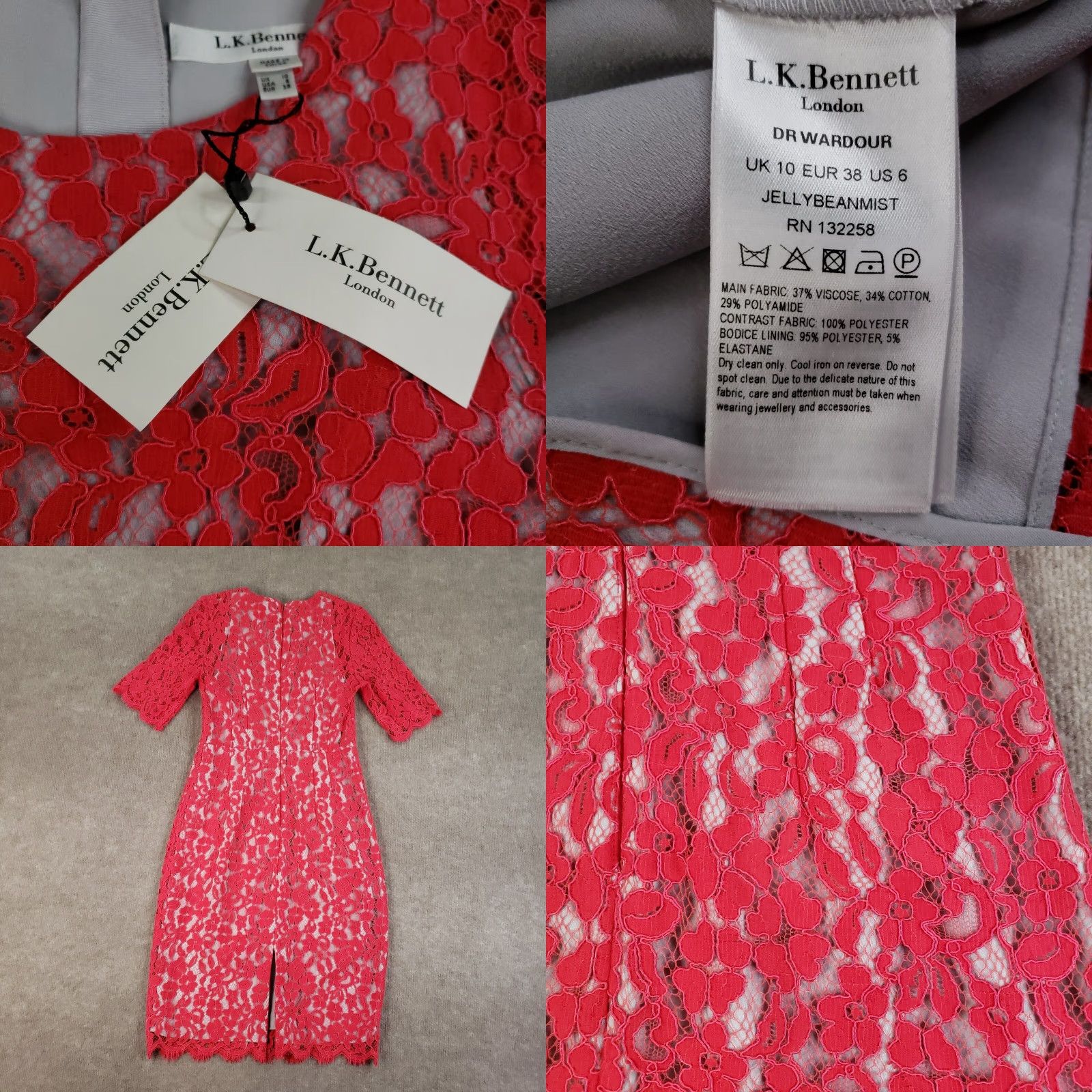 Vintage L.k Bennett Dr Wardour Dress Womens Size 6 Pink Lace Lined Floral Short Sleeve Size 28" / US 6 / IT 42 - 8 Thumbnail