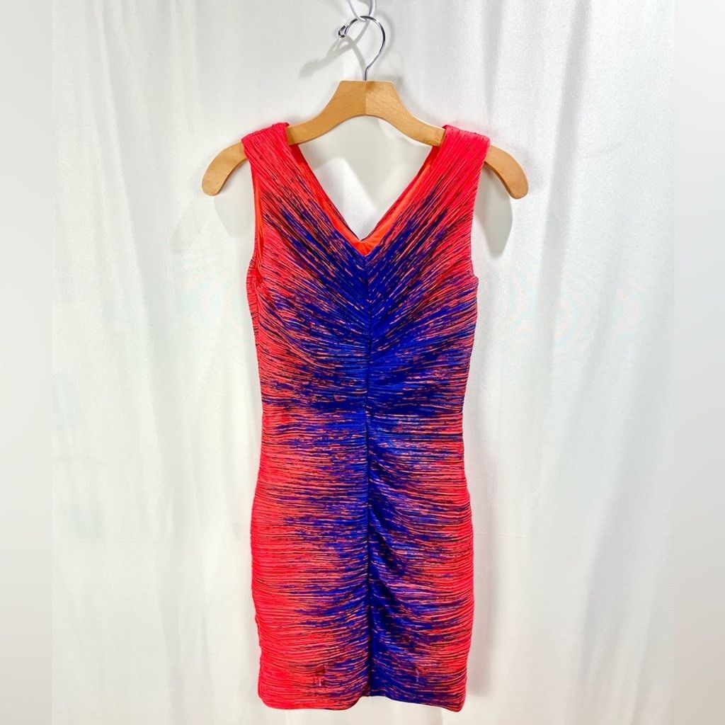 Halston Heritage Halston Sondra Red and Ultraviolet Ruched Bodycon Dress US 2 Size XS / US 0-2 / IT 36-38 - 4 Thumbnail