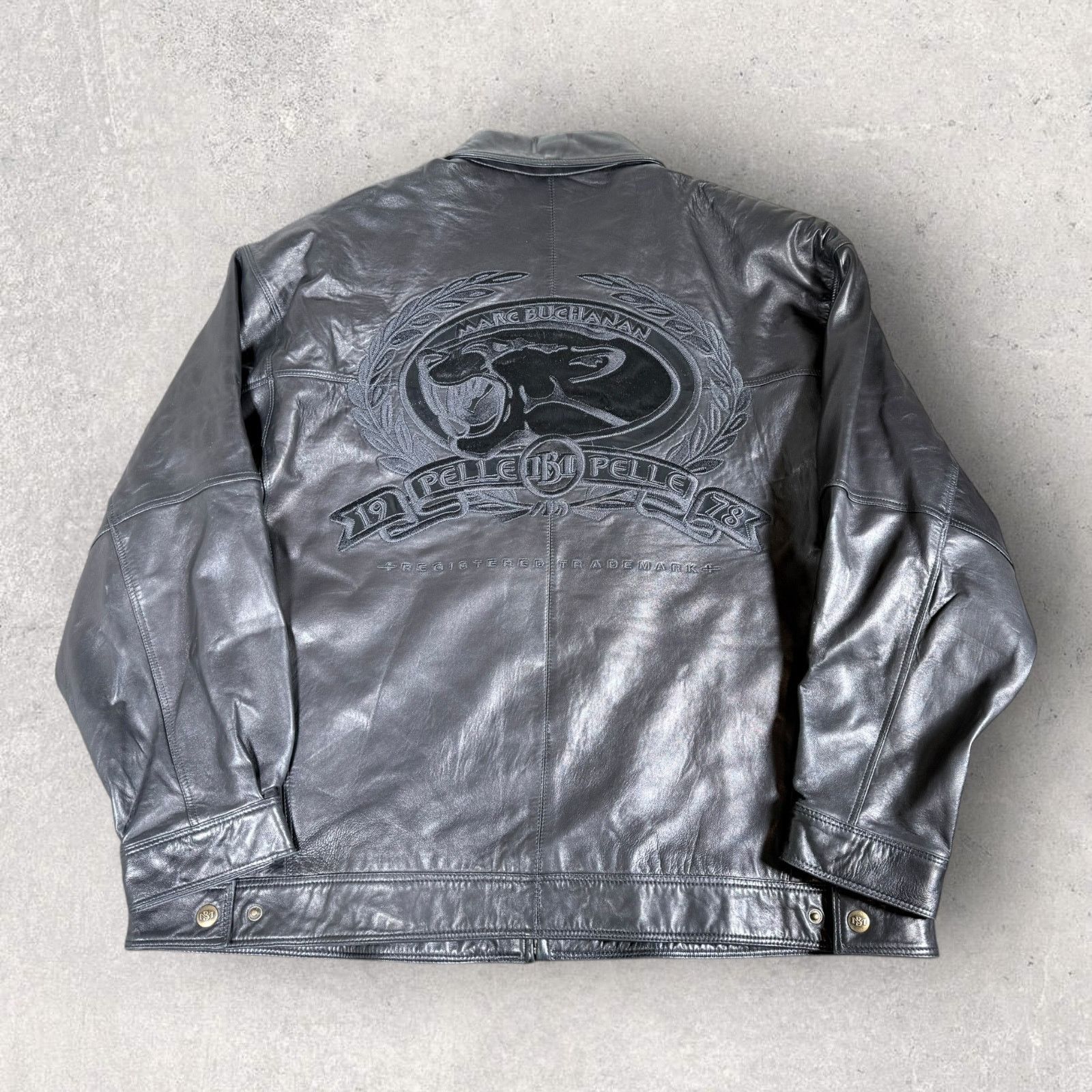 Marc Buchanan Pelle Pelle Embroidered Panther Leather Jacket