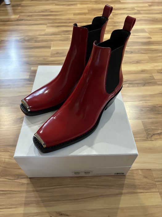 Raf Simons CK205W39NYC Red Metal Toe Spazzalato Boots | Grailed