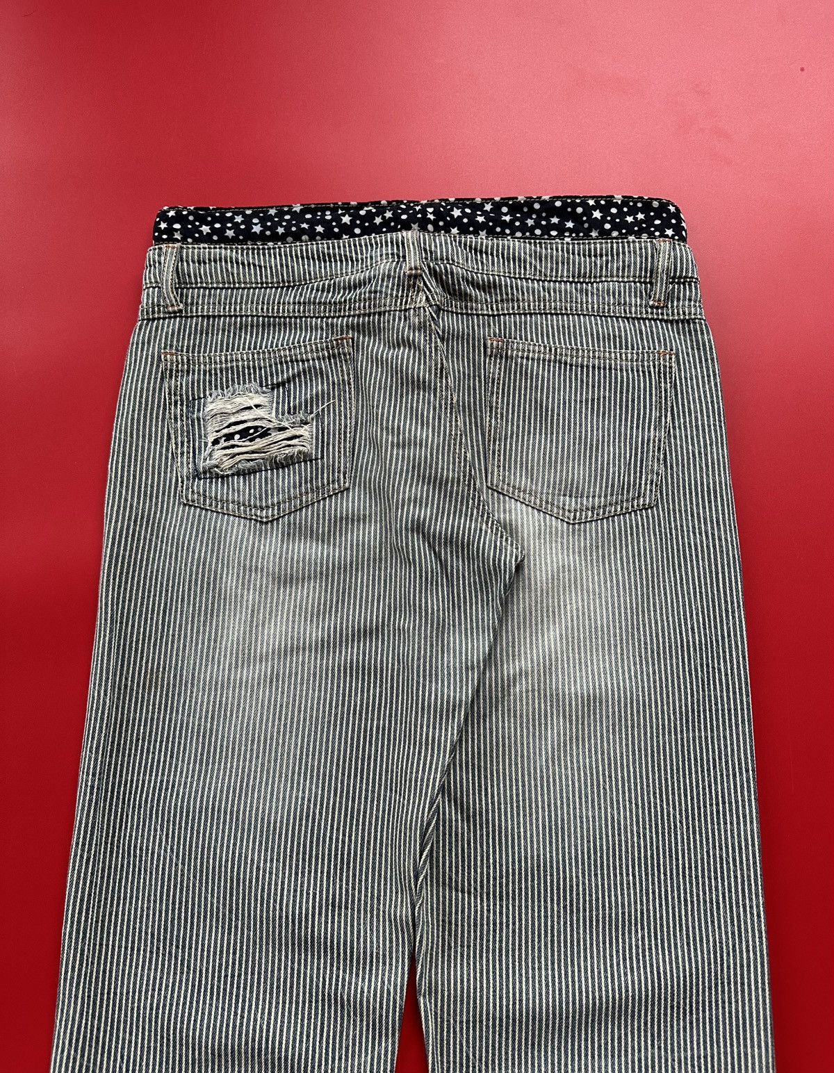 Japanese Brand Railroad Stripe Double Waist Patchwork Unbrand Jeans Size US 33 - 7 Thumbnail
