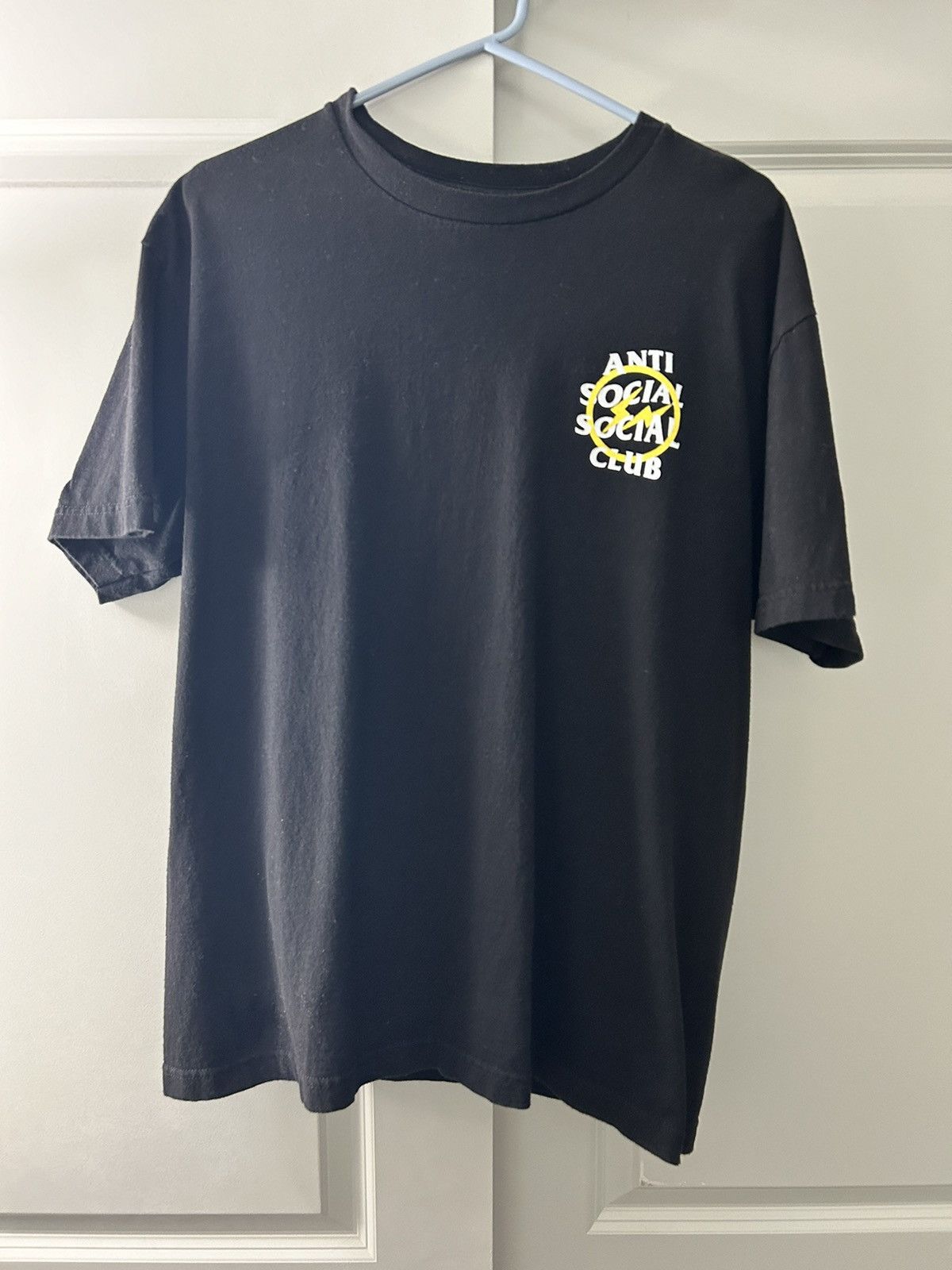 image of Anti Social Social Club X Fragment Yellow Bolt Tee (Fw19) in Black, Men's (Size Large)