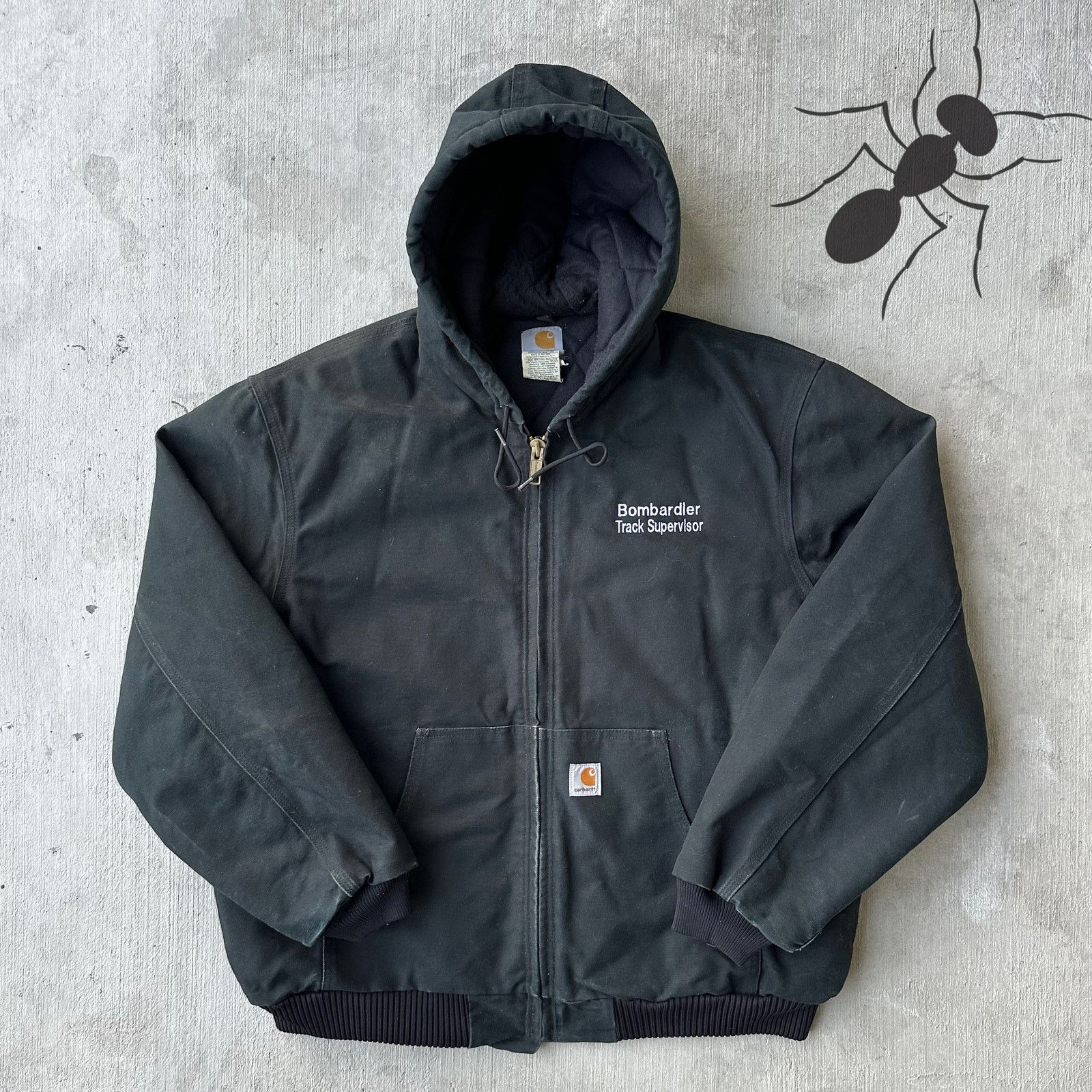 Vintage Y2K Carhartt UJ140 black hooded work wear jacket