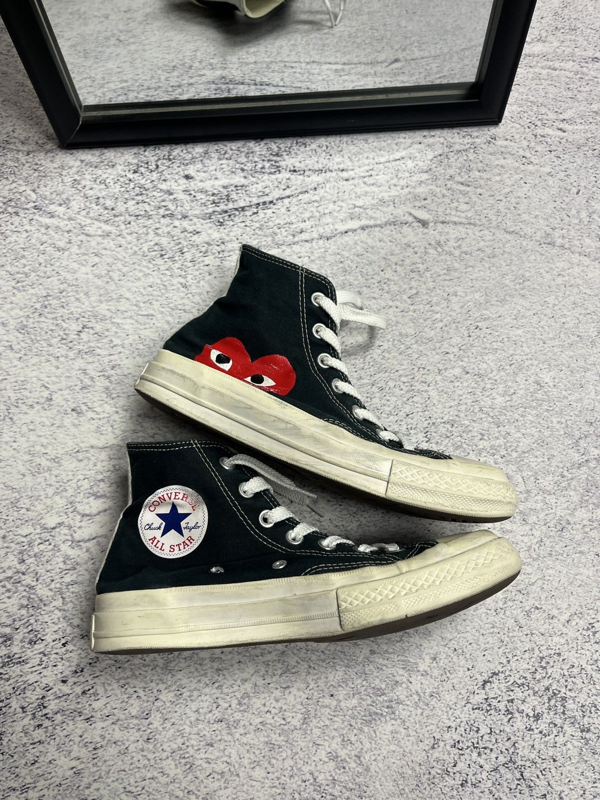 Comme des Garcons × Comme des Garcons PLAY × Converse Comme Des Garcons x Converse Black Hi-Top Hearth Sneakers Size US 7 / IT 37 - 3 Thumbnail