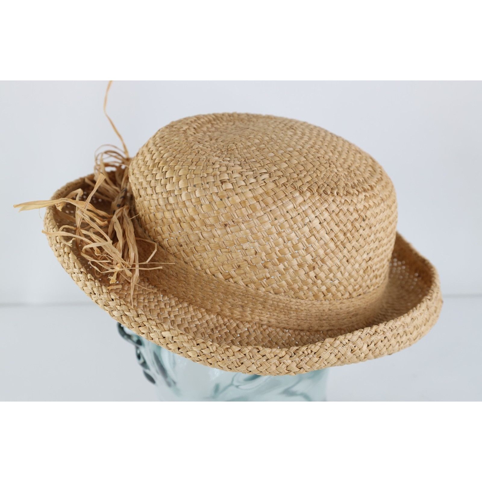 Vintage Vintage 90s Boho Chic Wood Button Raffia Tie Straw Sun Hat Size ONE SIZE - 3 Thumbnail