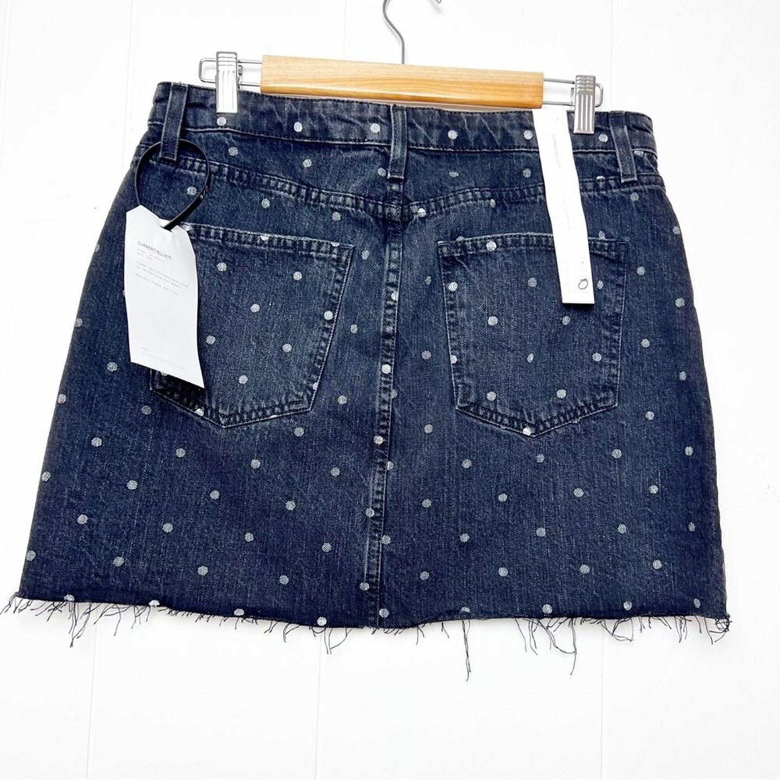 Current/Elliot Current/Elliot Black Denim Silver Polka Dot Raw Hem Mini Size 31" - 4 Thumbnail