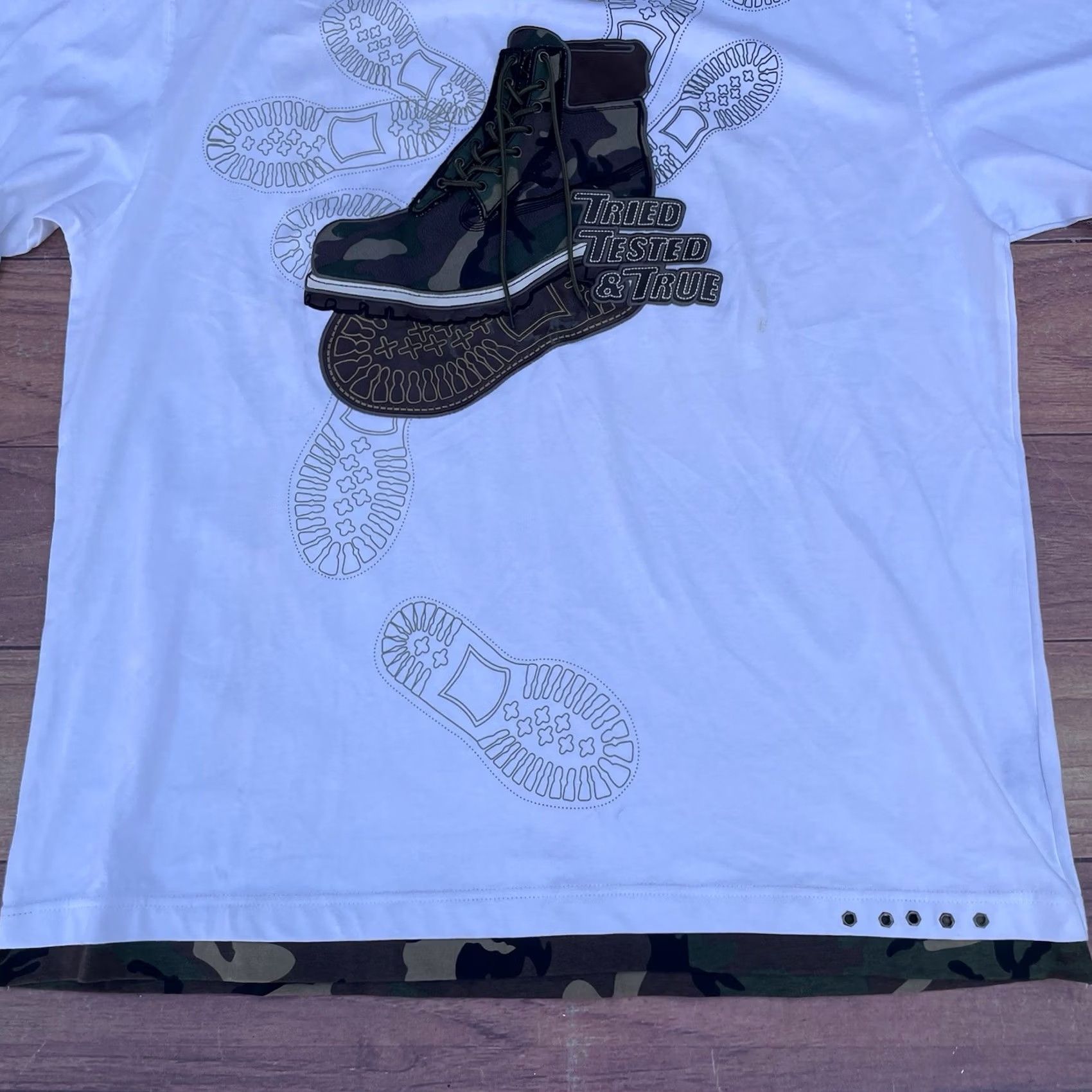 Timberland VINTAGE Y2K Raw Blue Camouflage Shirt Hip Hop Streetwear Timberland Style Tee 3XL Mens White Crew Neck Short Sleeve 90s Grunge Size US XXL / EU 58 / 5 - 5 Thumbnail