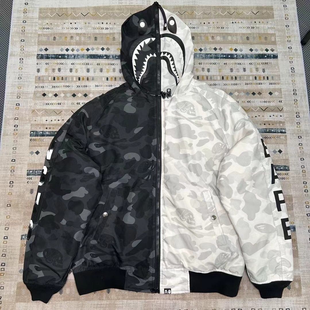 Bape Neighborhood NEIGHBORHOOD CAMO BAPE SHARK DOWN JACKET Grailed