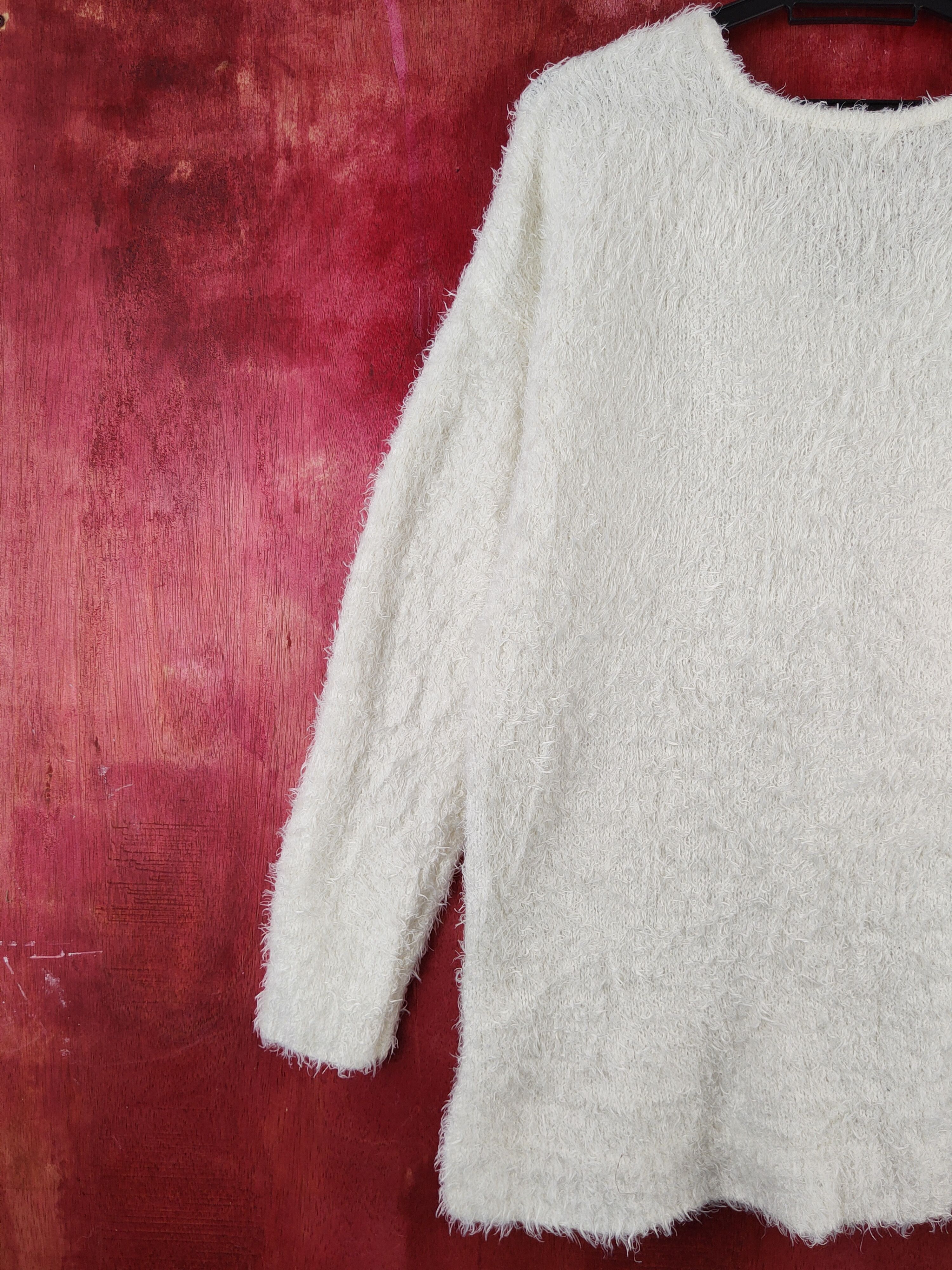 Homespun Knitwear Olive Girl Ivory Shag Shaggy Fur Mohair Knitwear #S2005 Size XL / US 12-14 / IT 48-50 - 8 Thumbnail