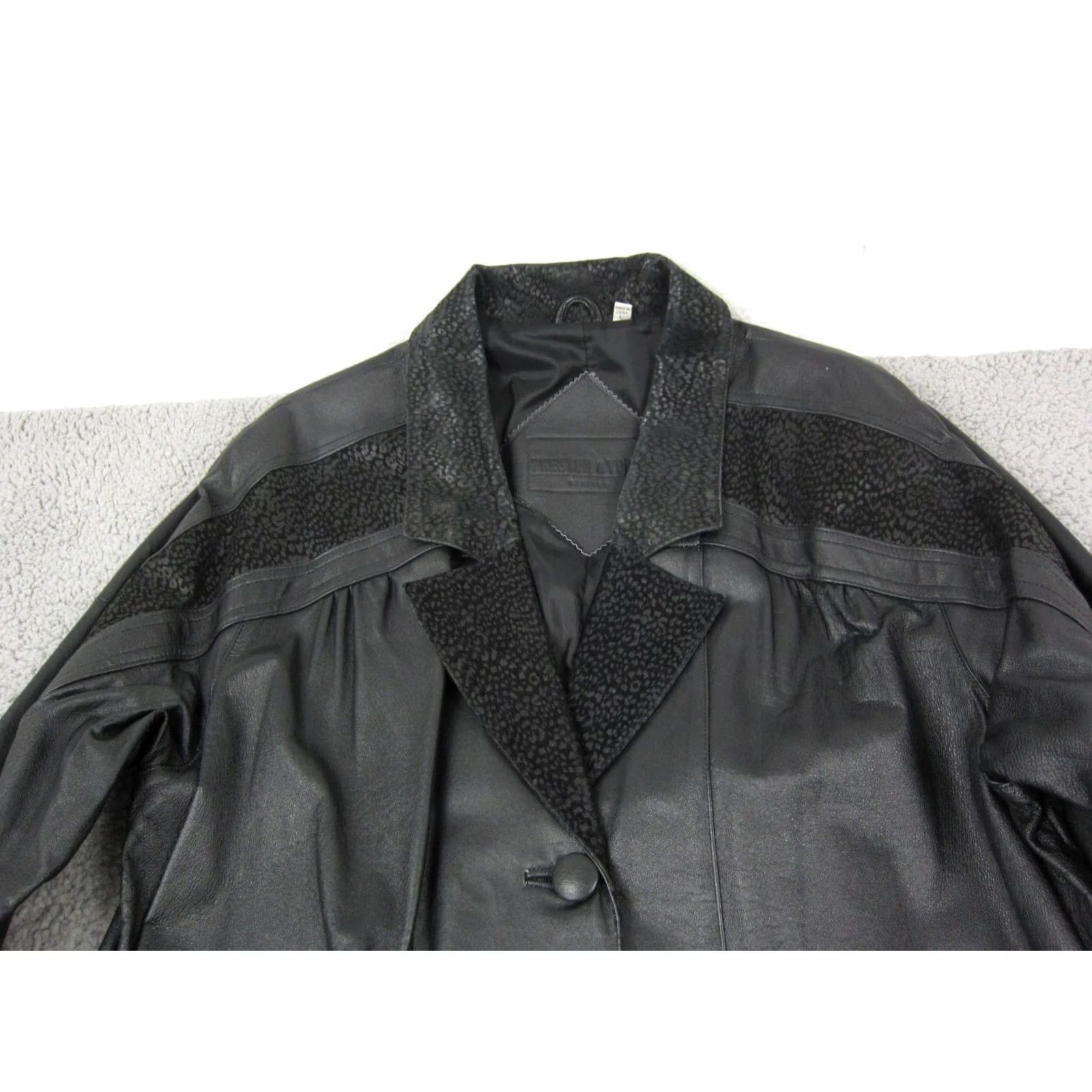 Preston & York VINTAGE Preston York Leather Trench Coat Jacket Womens Large Petite Black 80s 90s Size L / US 10 / IT 46 - 2 Thumbnail