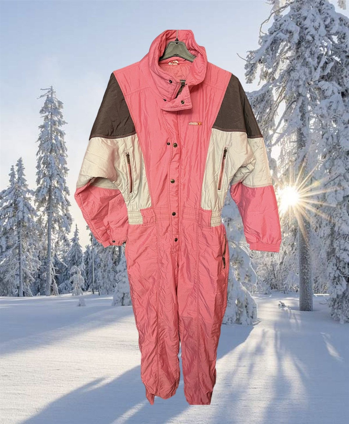 image of 80's Vintage Ellesse Ski Wear Overalls Jumpsuit Y2K in Pink, Men's (Size 33)