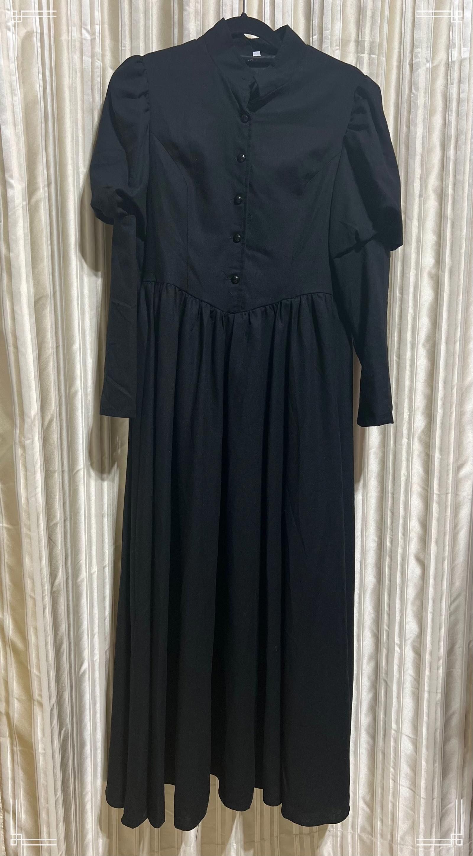 Designer Vintage-Inspired Black Button-Up Long Sleeve Dress Size M / US 6-8 / IT 42-44 - 1 Thumbnail