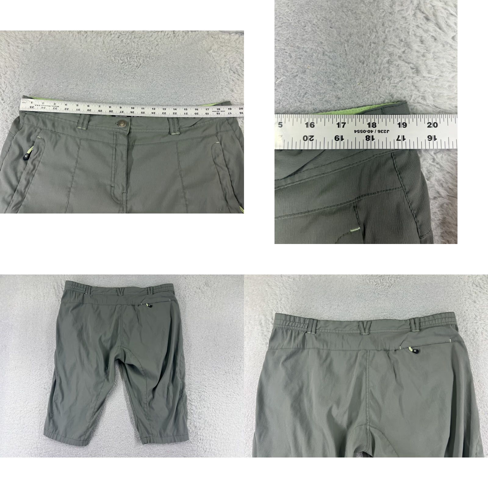 Vintage Killtec Shorts Women 16 Green Gray Cargo Zipper Pockets Hiking Backpacking 38x16 Size 38" / US 16 / IT 52 - 9 Thumbnail