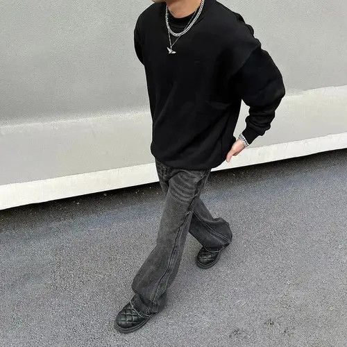 VIBE Loose Straight-leg Flared Black Jeans Size US 30 / EU 46 - 4 Thumbnail