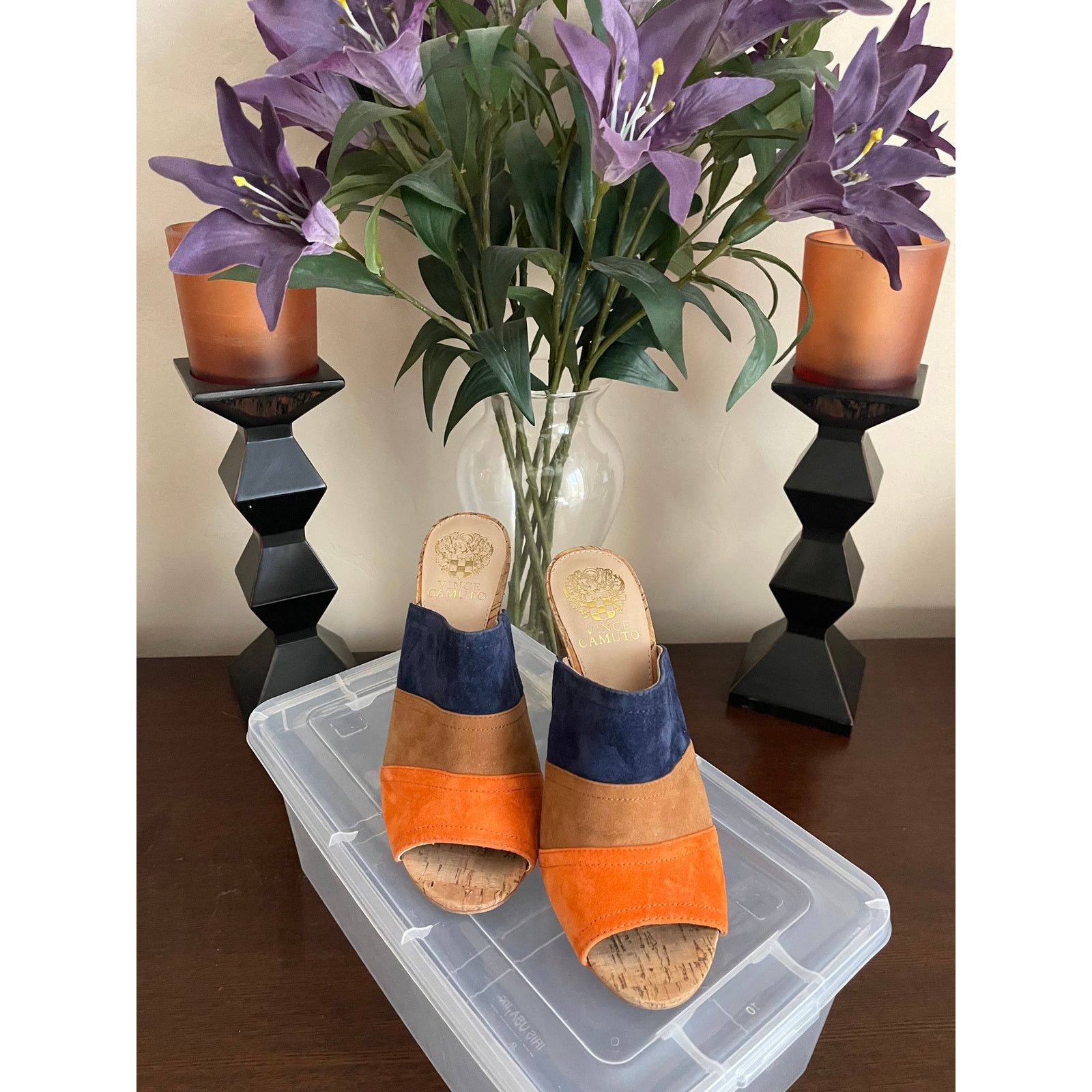 Vince Camuto VINCE CAMUTO Color-Block Suede Cork-Heel Mules – Size 7 Size US 7 / IT 37 - 5 Thumbnail