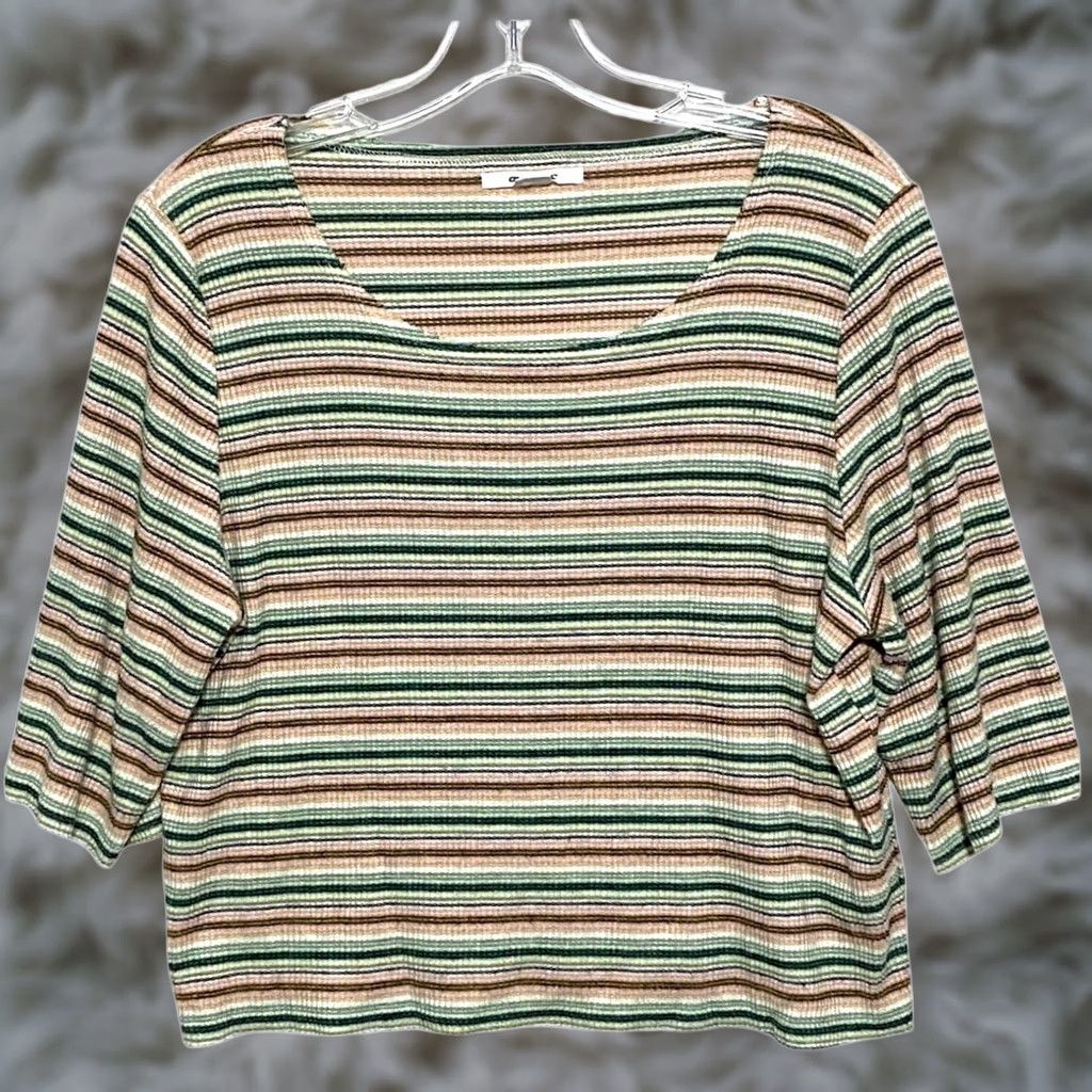 O'Neill O'Neill Striped Boxy Ribbed Crop Shirt Women M Striped Casual Summer Y2K Ray on Rayon Polyester Spandex Web Shirt Women Mens? Size M / US 6-8 / IT 42-44 - 1 Thumbnail
