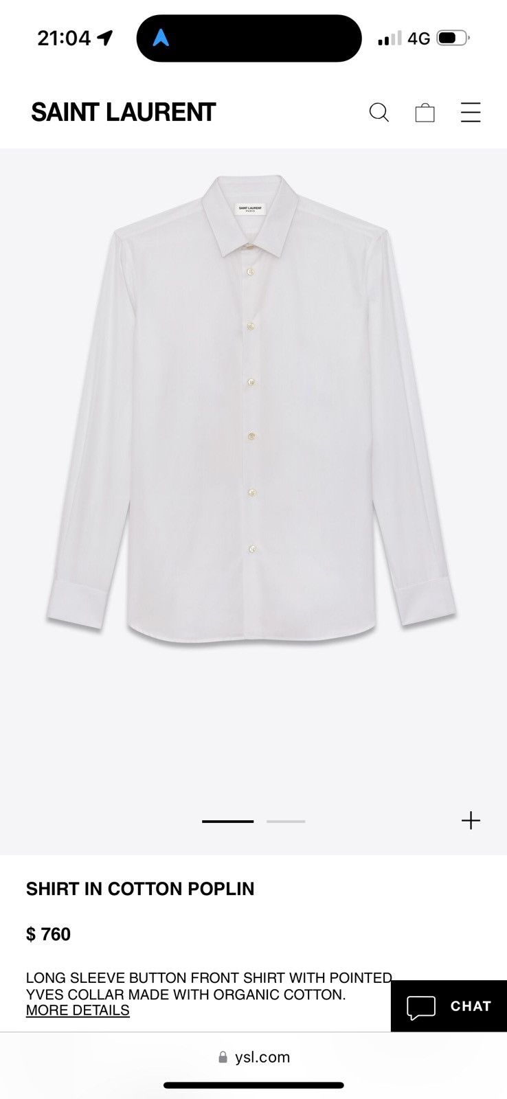 Saint Laurent Paris $760 40 BNWT Saint Laurent black shirt Sz 40 poplin Size 40R - 2 Thumbnail