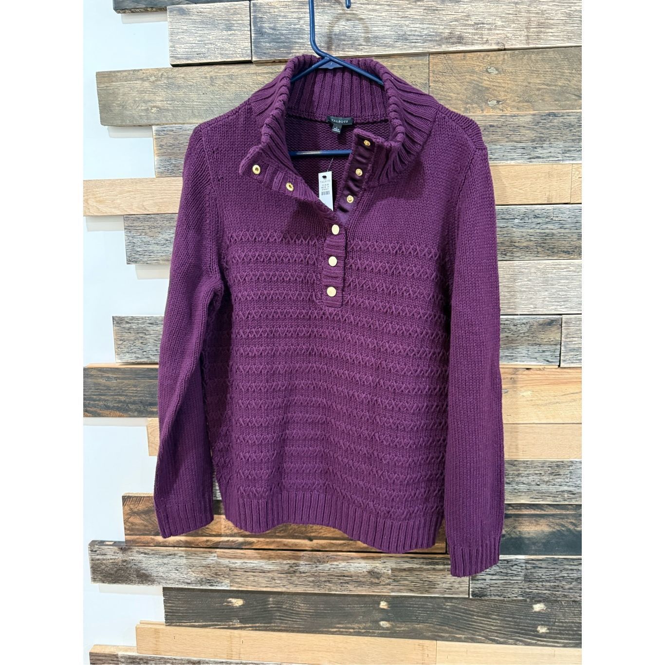 Other Talbots NWT TEXTURE STITCH SNAP MOCKNECK SWEATER sz L Size L / US 10 / IT 46 - 2 Thumbnail