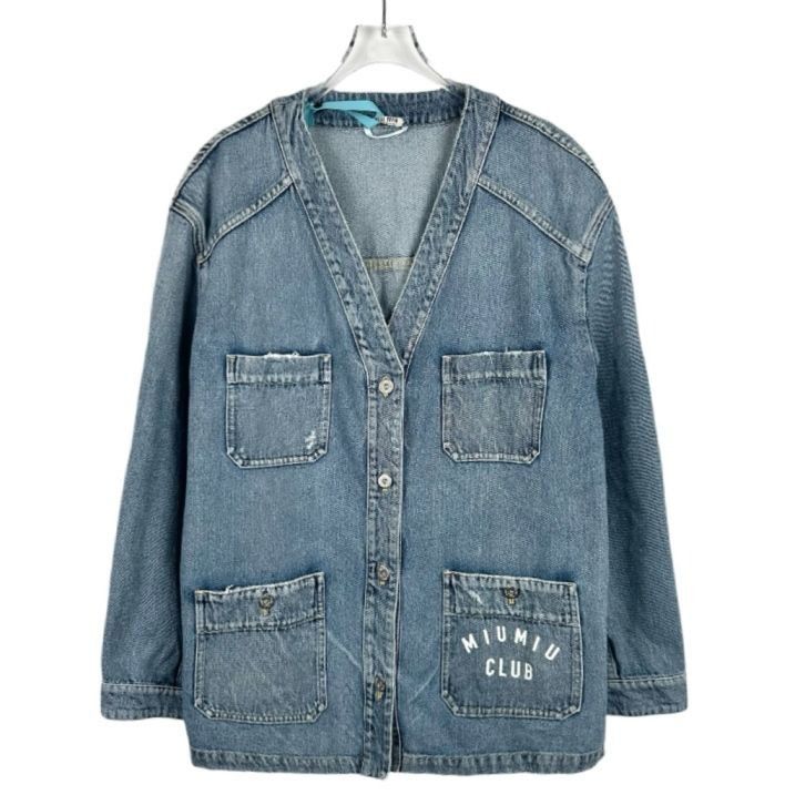Miu Miu MiuMiu Logo Print Multi-Pocket Vintage Blue Denim Jacket, Si Size M / US 6-8 / IT 42-44 - 1 Thumbnail