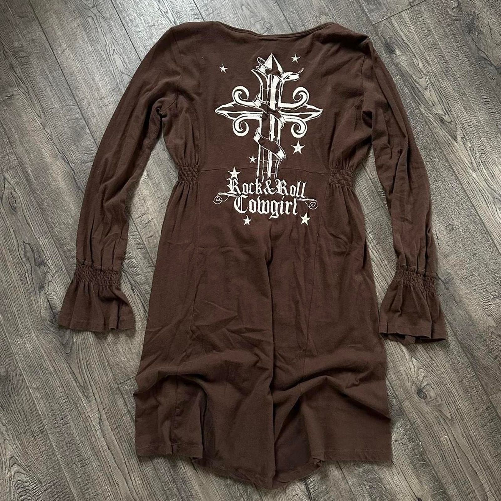 Vintage Vintage Y2K Cowgirl Tattoo Cross Longsleeve Shirt Dress Size L / US 10 / IT 46 - 1 Thumbnail