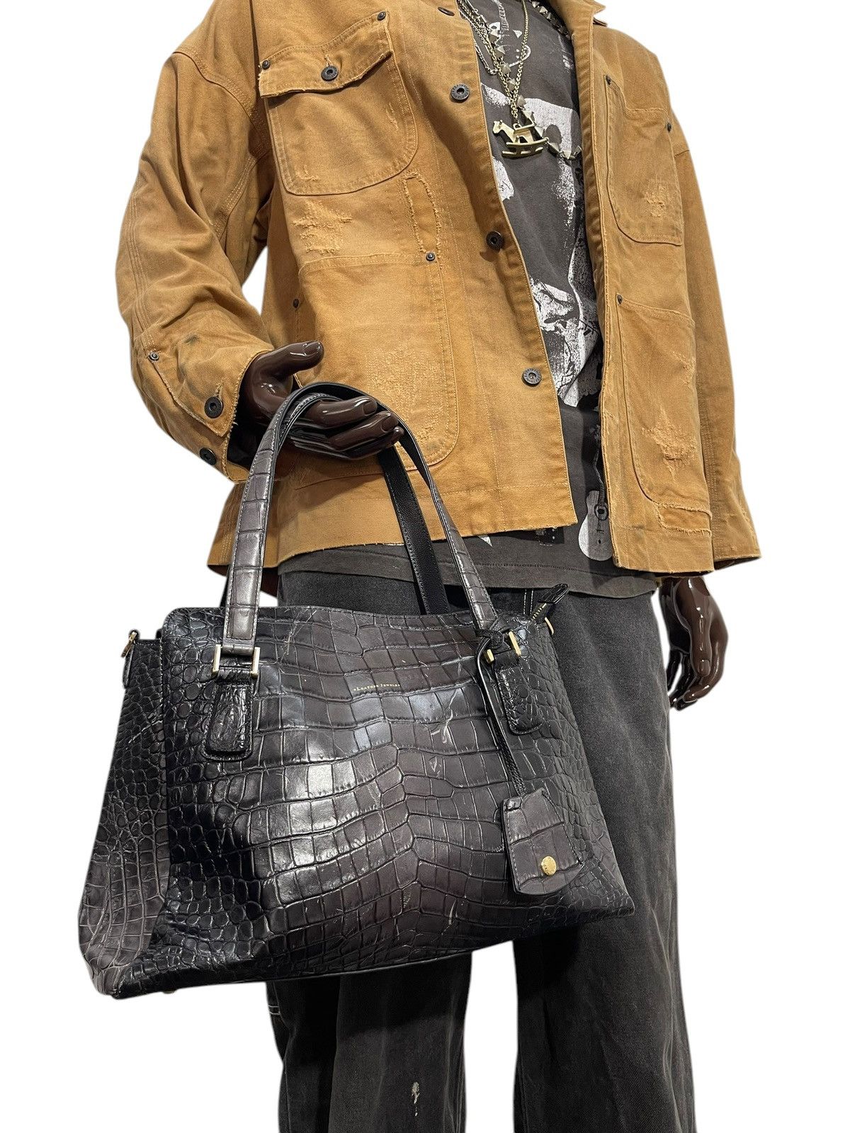 Genuine Leather Crocodile Embossed Patina Leather Jewels Hand Bag 1🟩4 Size ONE SIZE - 1 Thumbnail
