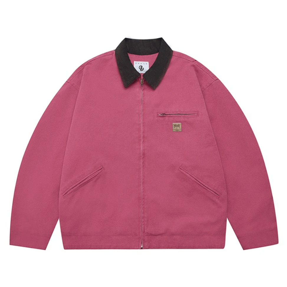 image of Retro Vintage Workwear Cotton Y2K Bomber Jacket Work Style in Pink, Men's (Size Medium)