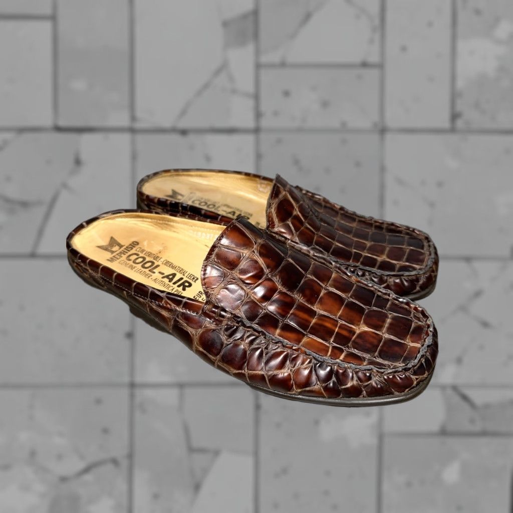 Mephisto Mephisto Slip-On Mules Croc Leather Embossed Mohogany Brown Womens 7.5 Portugal Flat Shoes Size US 8 / IT 38 - 1 Thumbnail