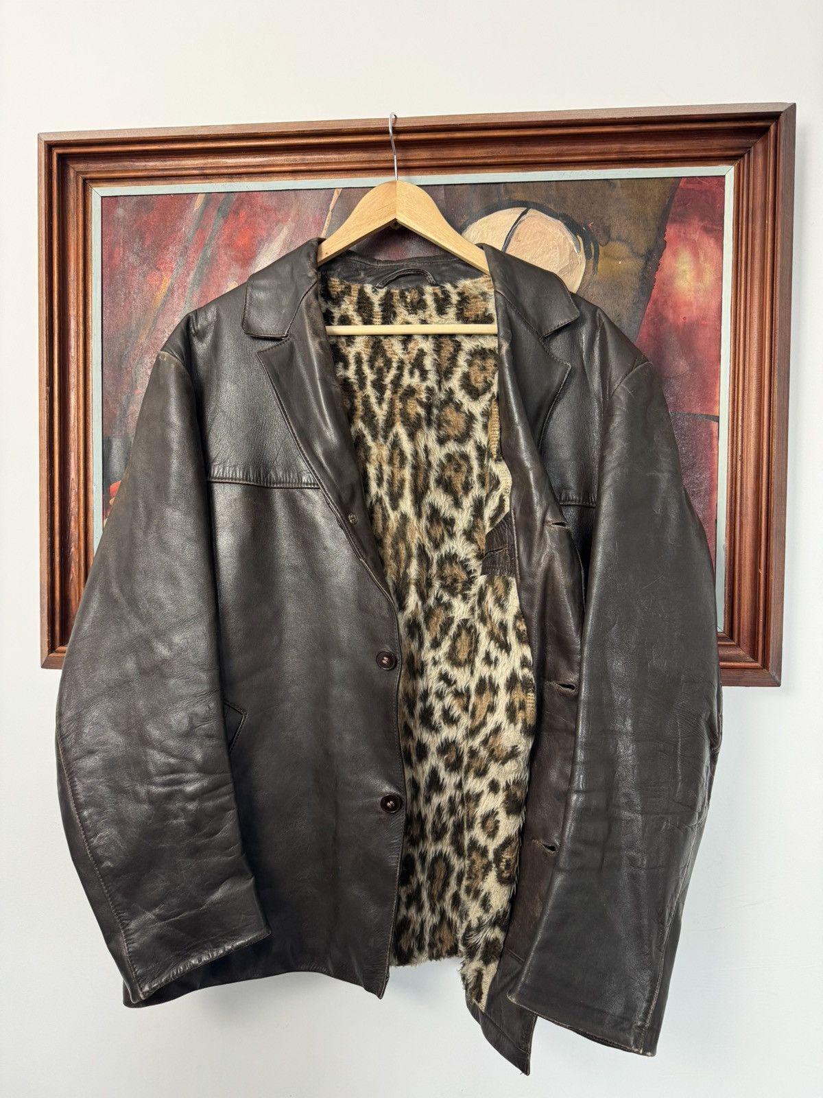 80₋90s leopard leather jacket レオパード柄 High Quality Leather Jacket Vintage 90s Washed Leopard Punk