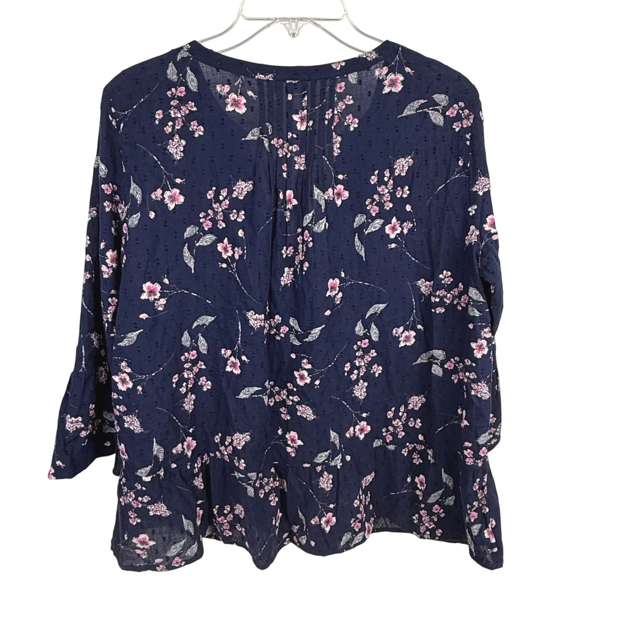 Gap Gap Women's Floral Boho Eyelet Top Navy Floral Print V-Neck Size M / US 6-8 / IT 42-44 - 3 Thumbnail