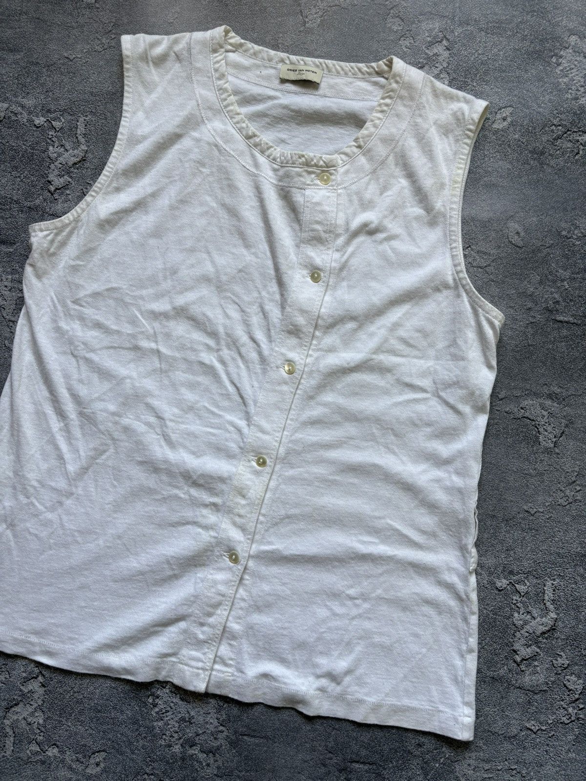 Dries Van Noten Vintage Dries Van Noten Asymmetric Button Up White Tank Top Size L / US 10 / IT 46 - 4 Thumbnail