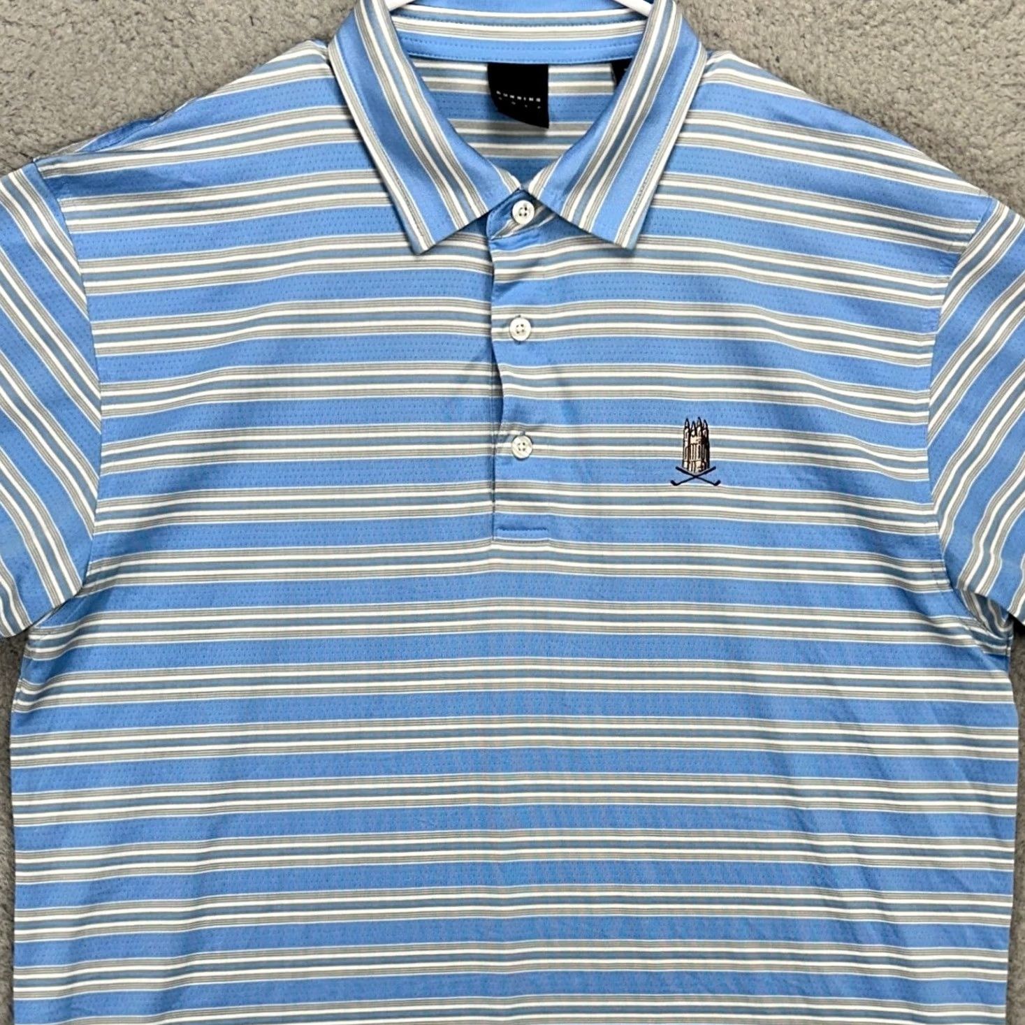 Vintage Dunning Golf Mens Polo Shirt XL Light Blue Gray Stripe Short Sleeve Rugby Logo Size US XL / EU 56 / 4 - 2 Thumbnail