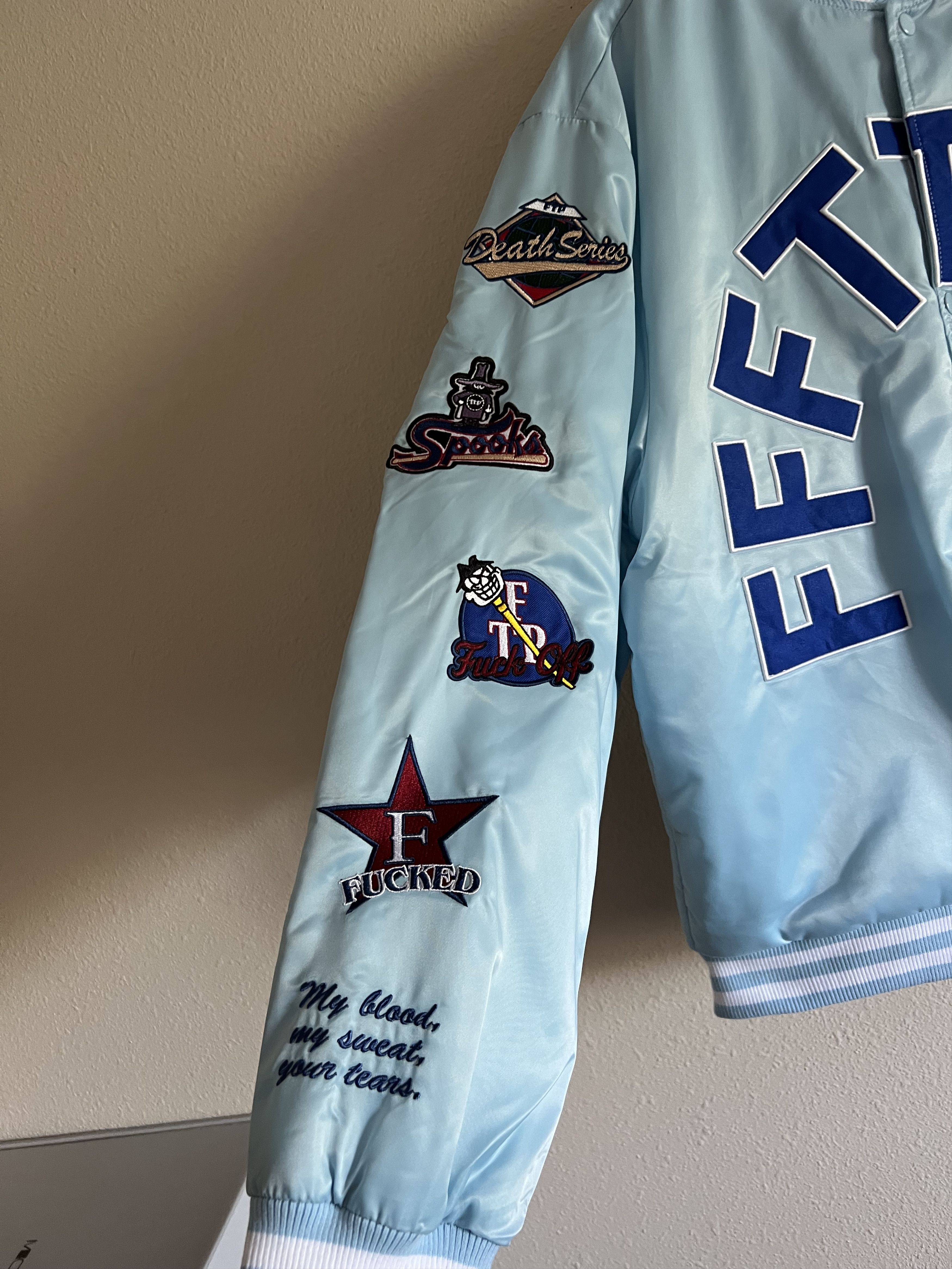 Fuck The Population FTP League Varsity Jacket in Light Blue Size US XL / EU 56 / 4 - 3 Thumbnail