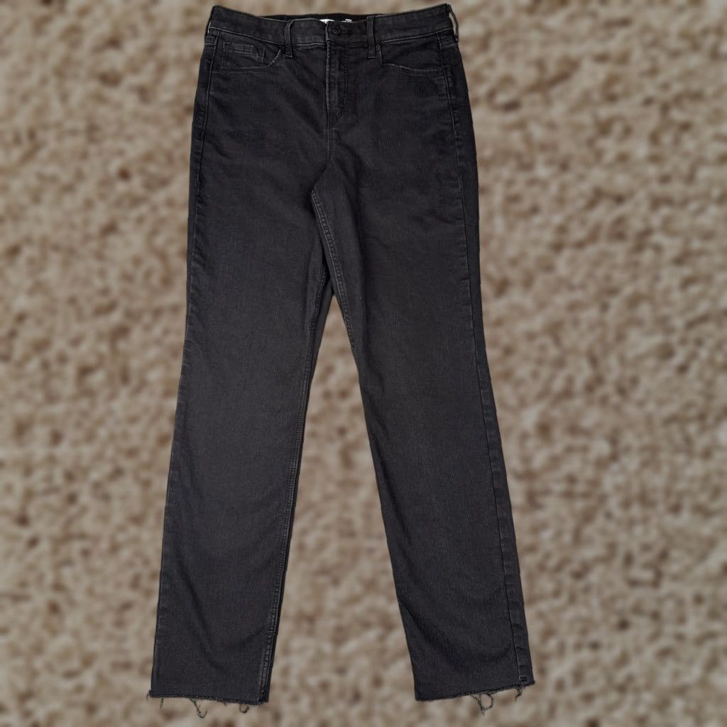 Old Navy Old Navy Jeans Womens 12 Tall Power Slim Straight High Rise Black Denim Straight 5-Pocket Zip Frayed Hem Women 12 Tall XS? Size 34" / US 12 / IT 48 - 1 Thumbnail