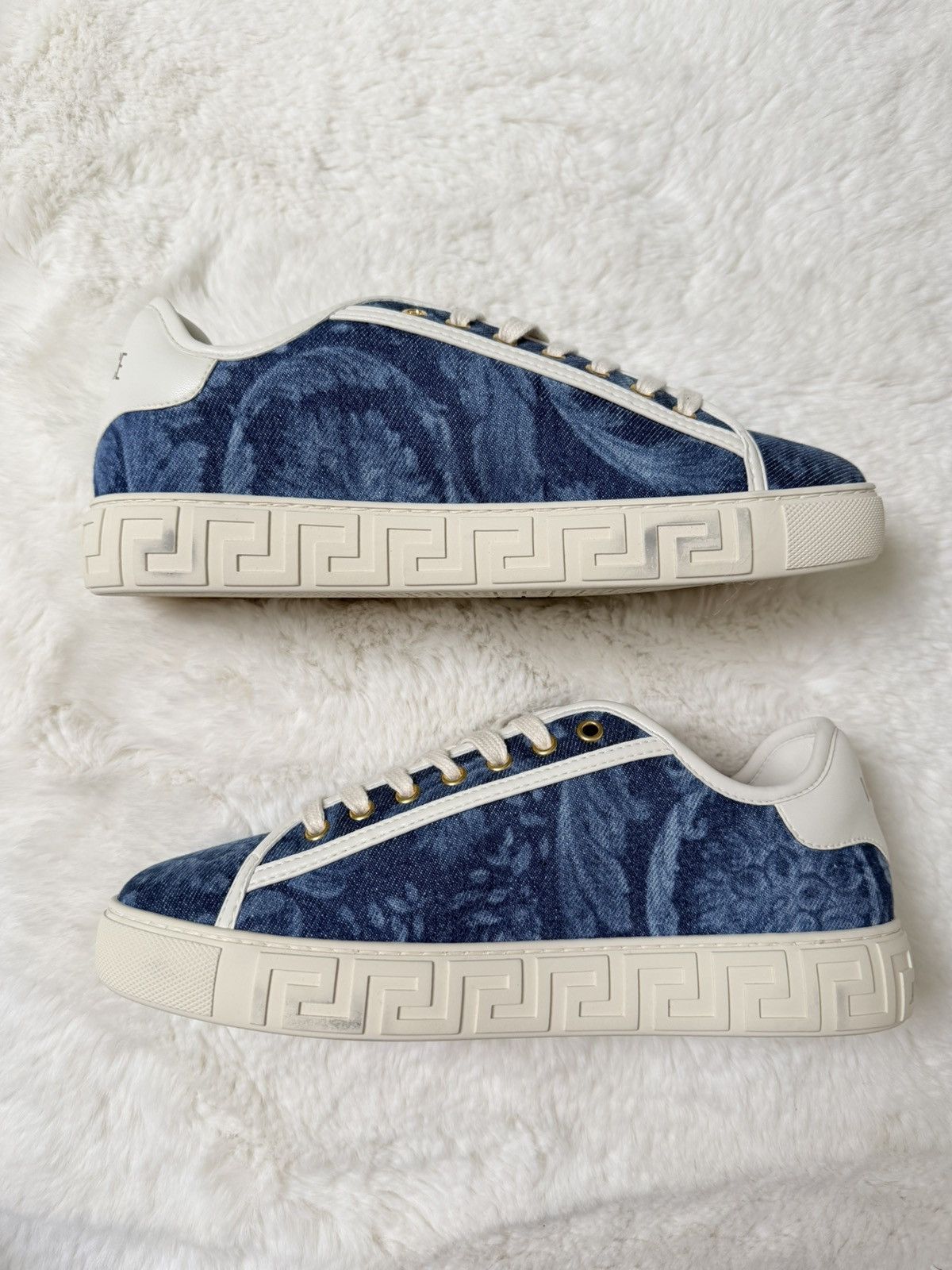 Versace Versace Baroque Denim Greek Key Sneakers – Blue/Off White Size US 7.5 / EU 40-41 - 9 Thumbnail