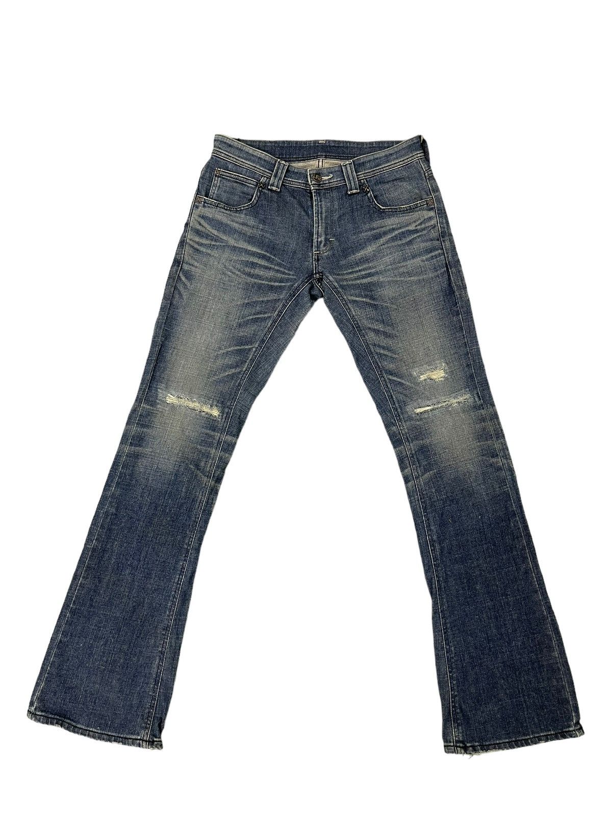 Japanese Brand Flare Jeans Lee Japan Distress Low Rise Stretch 7🟦3 Size US 31 - 2 Thumbnail