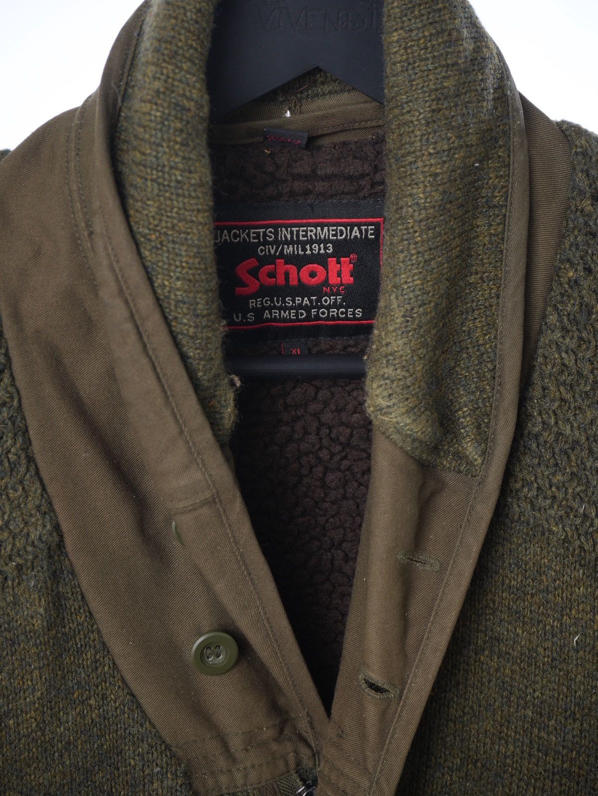 Schott Vtg Schott Heavy Zip Front Military Style Sweater Jacket Size US XL / EU 56 / 4 - 3 Thumbnail