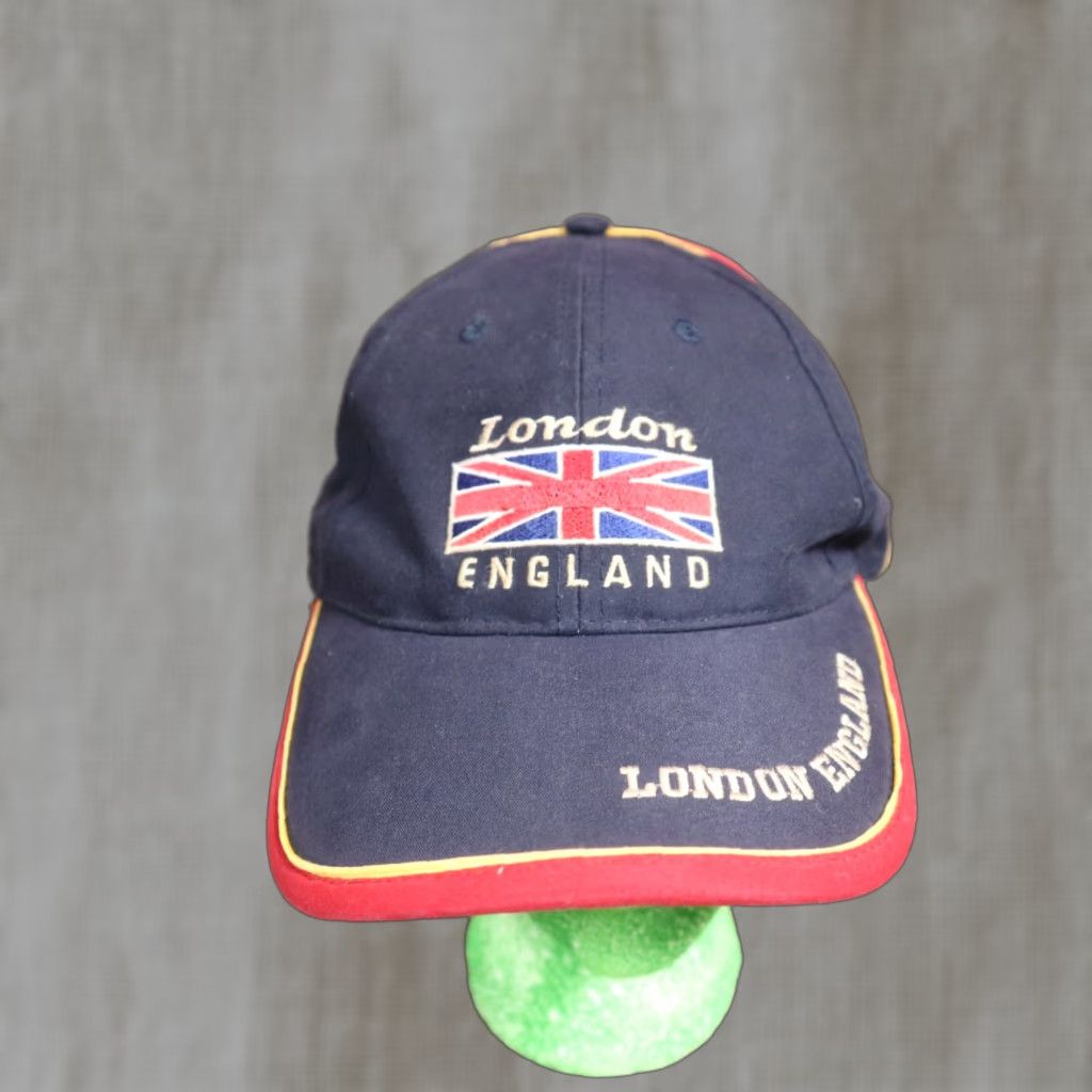 Vintage VINTAGE Hat London England Union Flag Vacation Travel Blue Red Cap Adult Adjustable Size ONE SIZE - 1 Thumbnail
