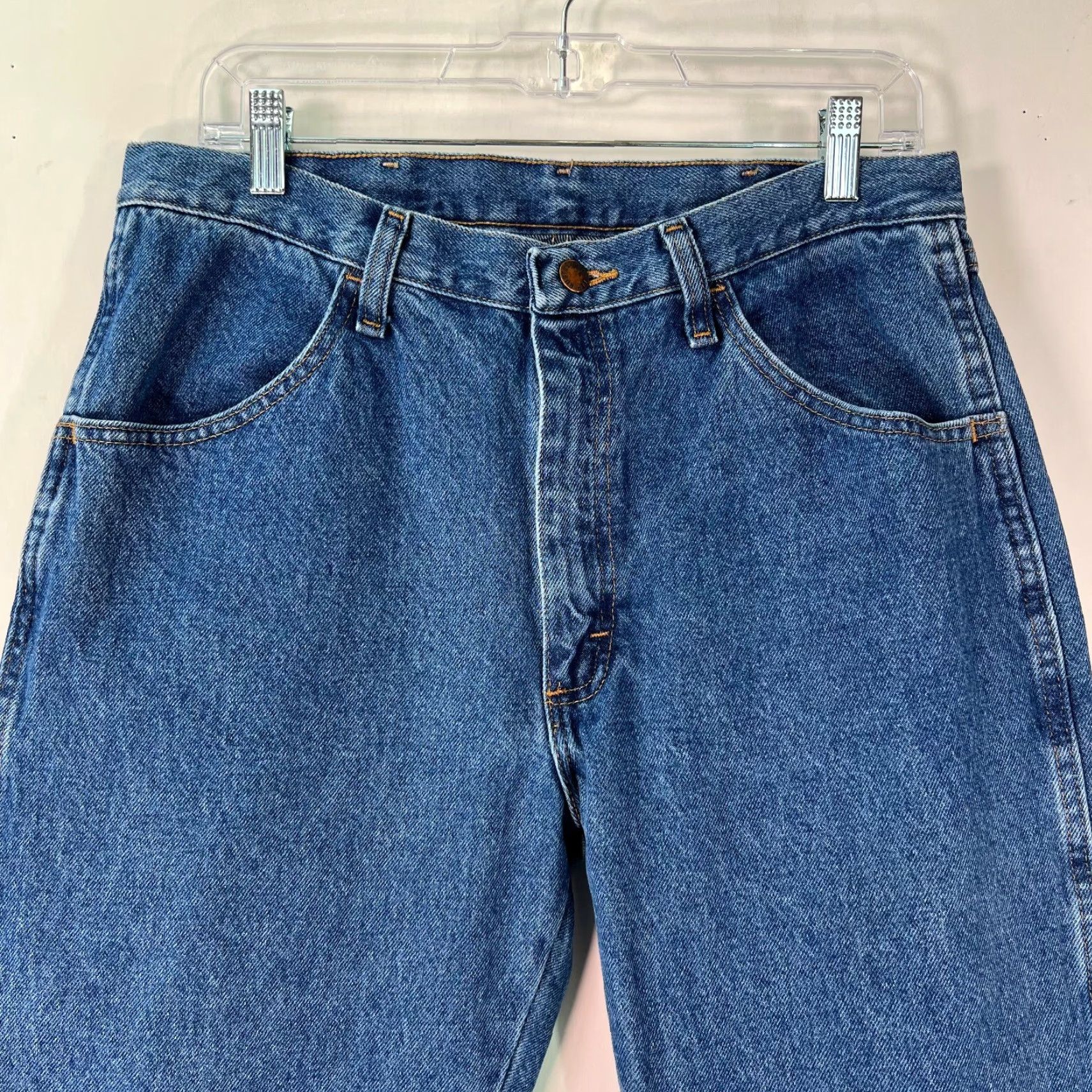 Denime RUSTLER Jeans Men 34X29 Blue Denim Regular Straight 100% Cotton Belt Loops Pockets Mens Size US 34 / EU 50 - 3 Thumbnail