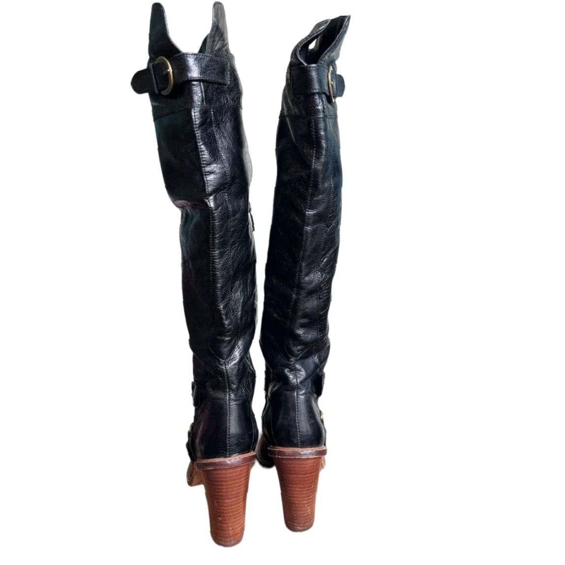 Vintage Boutique Women's Charissa Black Leather Over the Knee Buckle Heeled Boot Size 8M Size US 8 / IT 38 - 6 Thumbnail