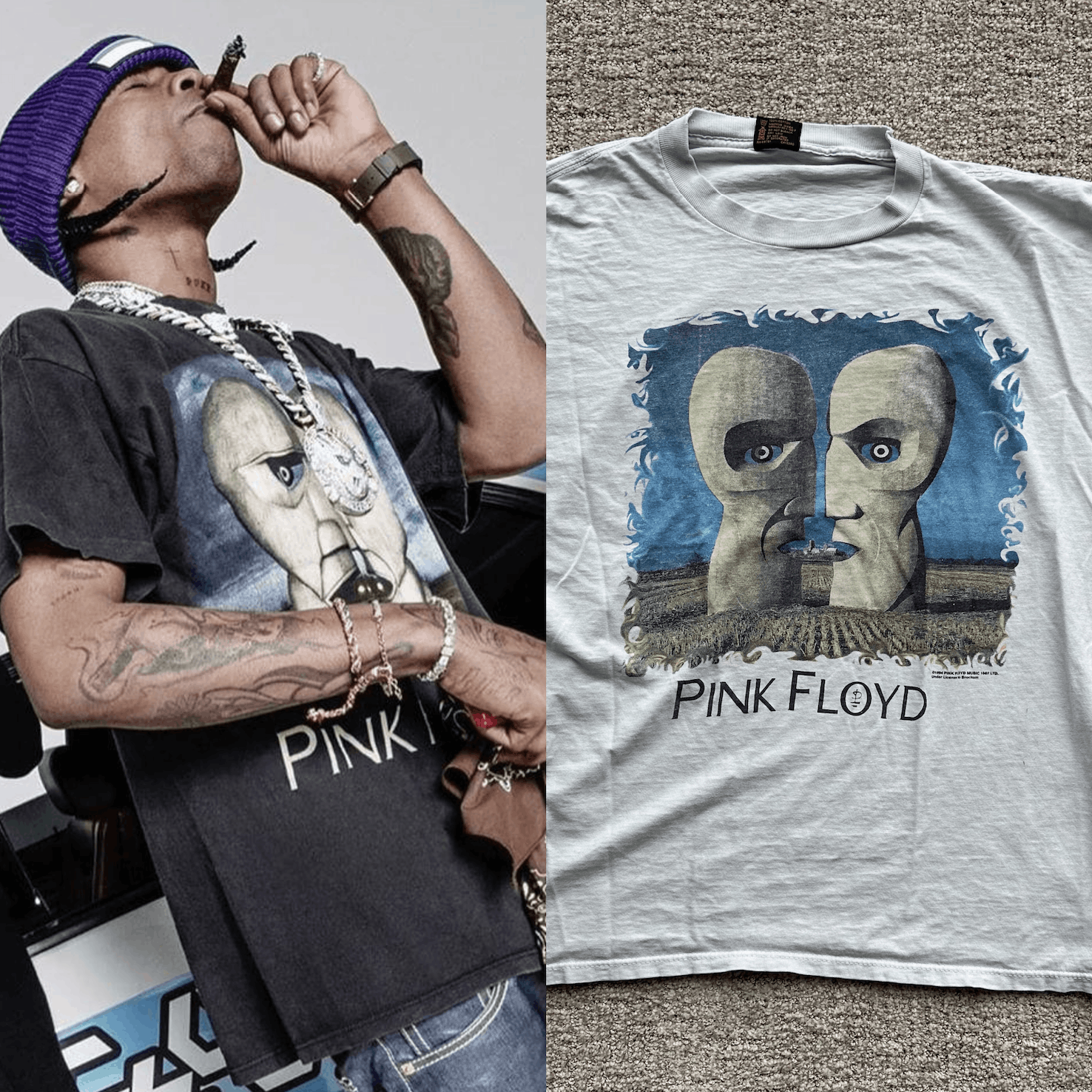 image of Travis Scott Pink Floyd Vintage Tee in White, Men's (Size XL)