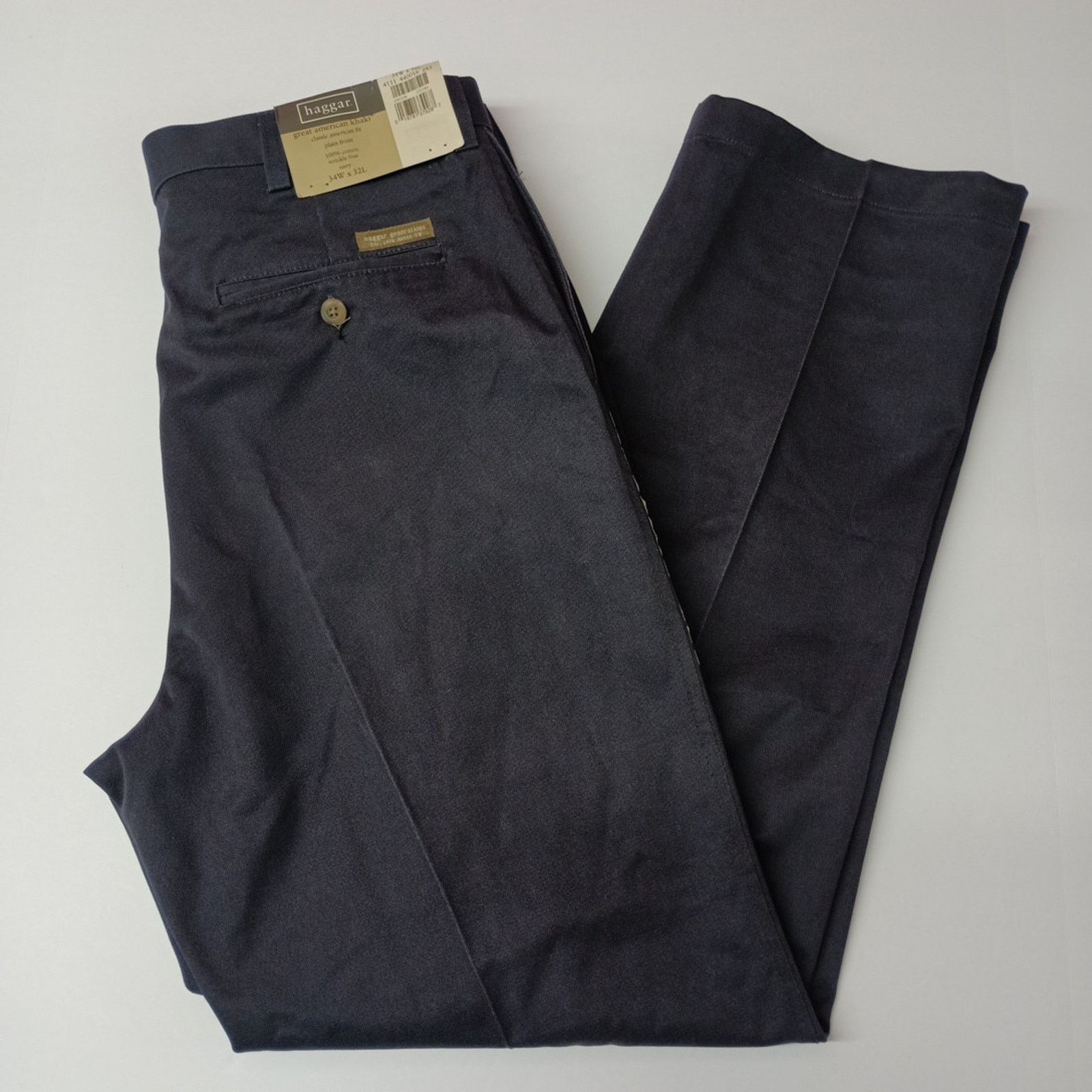 Haggar Haggar Khakis Men's 34x32 Navy Blue Wrinkle Free Plain Front Size US 34 / EU 50 - 1 Thumbnail