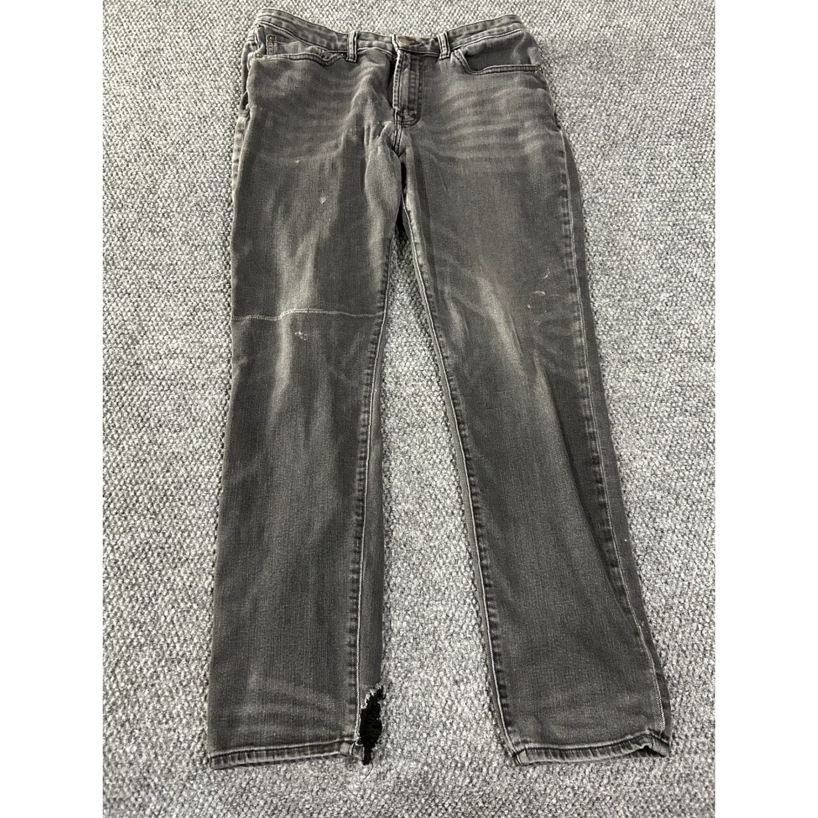American Eagle Outfitters american eagle jeans mens 33x32 slim black distressed denim retro hem hole blemish Size US 33 - 2 Thumbnail