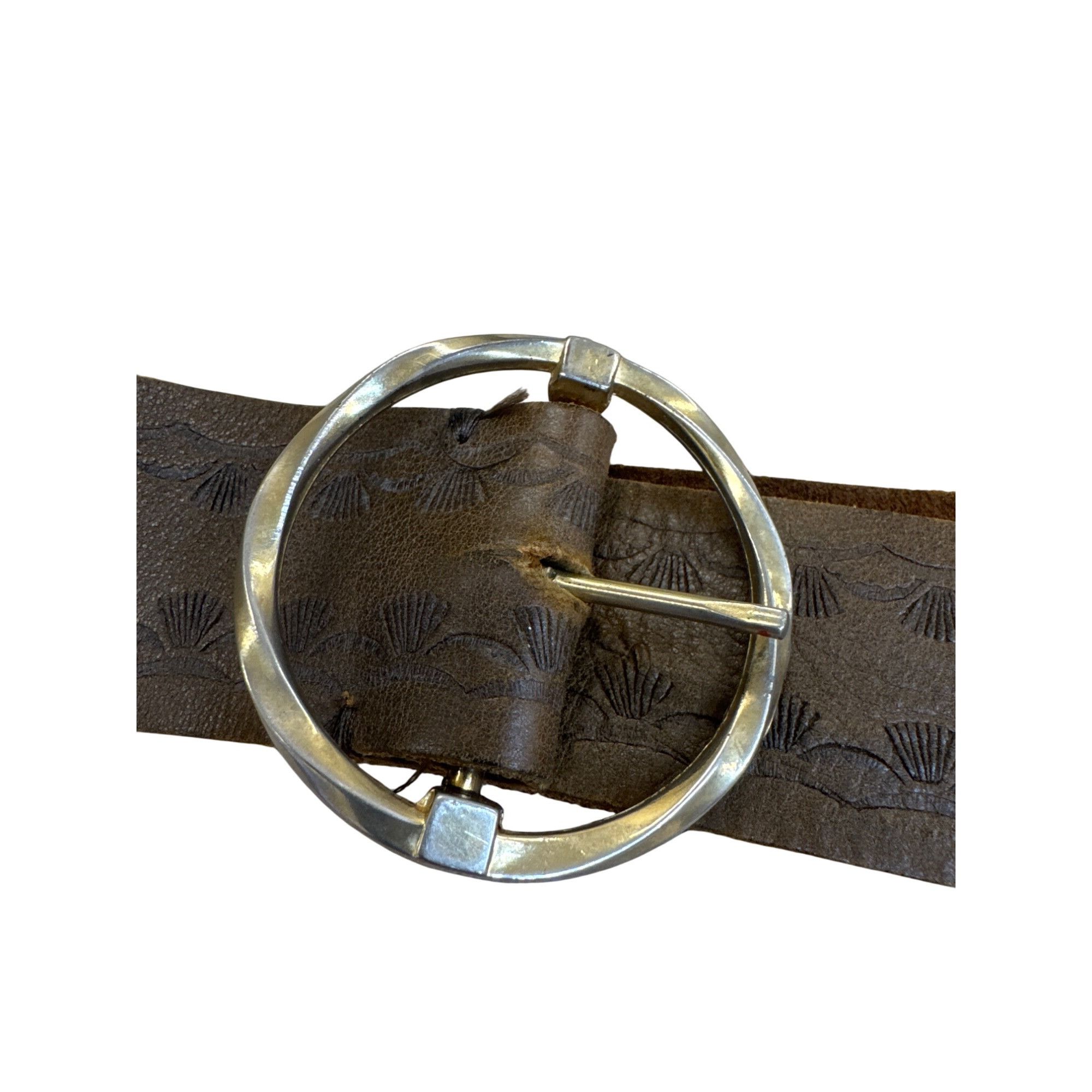 Vintage Vintage Womens Brown Leather Belt With Silver-Tone Circular Size ONE SIZE - 2 Thumbnail