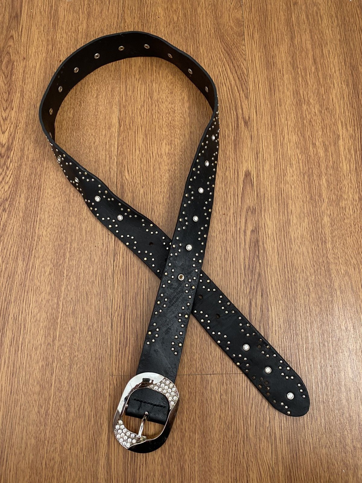 If Six Was Nine Black crystal studded 100% leather belt Size ONE SIZE - 1 Thumbnail