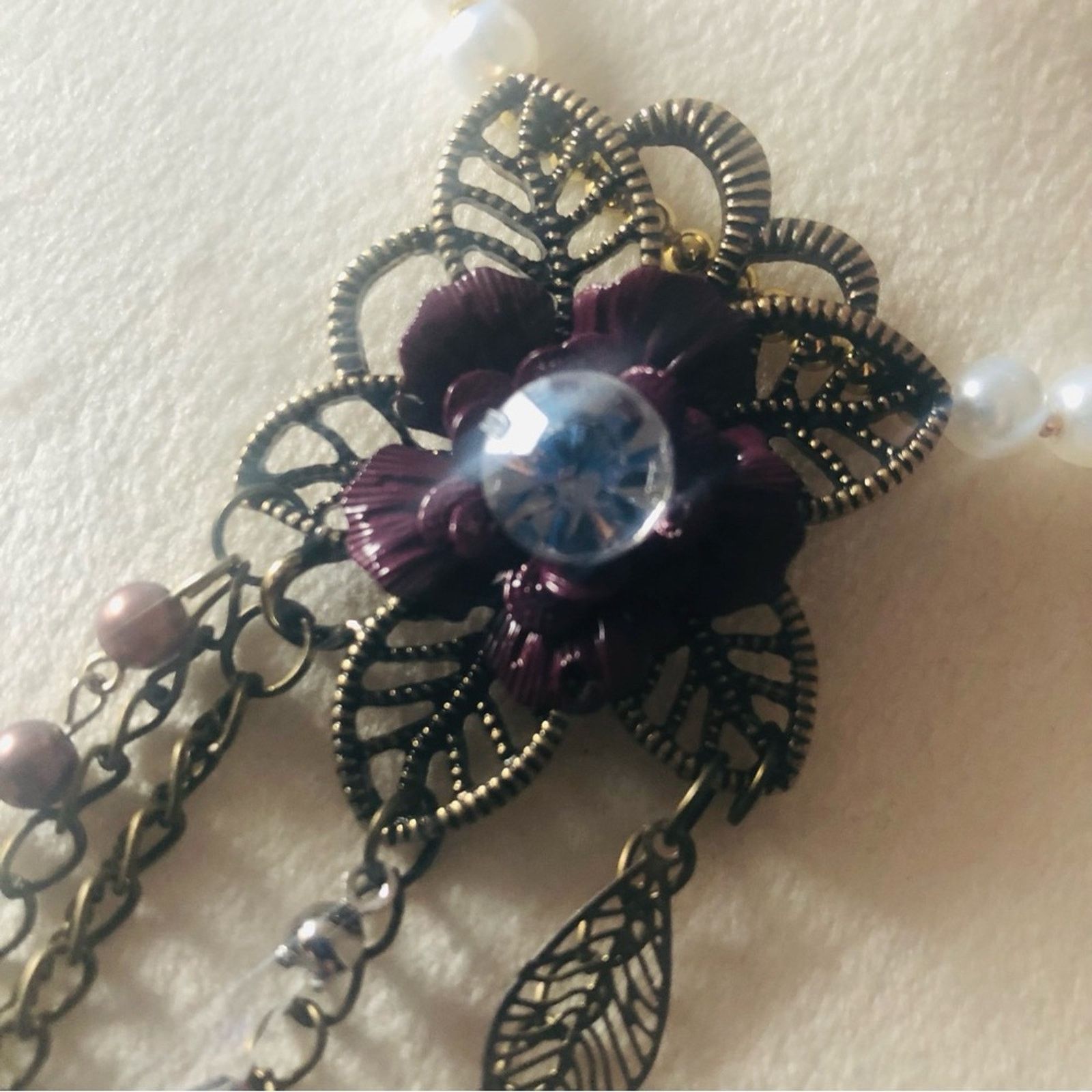 Handmade Handcrafted repurpose botanical floral Pearl necklace Size ONE SIZE - 8 Thumbnail