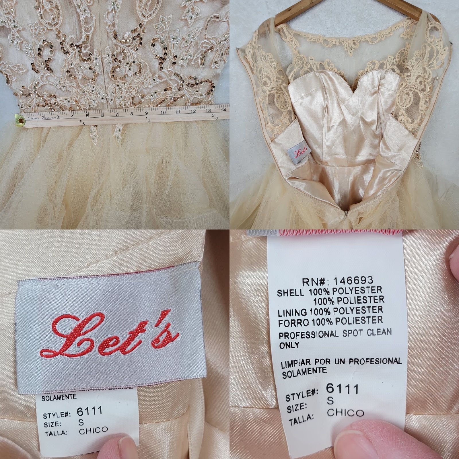 DANCER VINTAGE Lets Womens 27 Champagne Formal Dance Prom Lace Dress Shirt Ball Gown Ivory 1980s Womens Dress Prom Eveningwear Feminine 1980s Ladies Cultured Size 4XL / US 24-26 - 8 Thumbnail