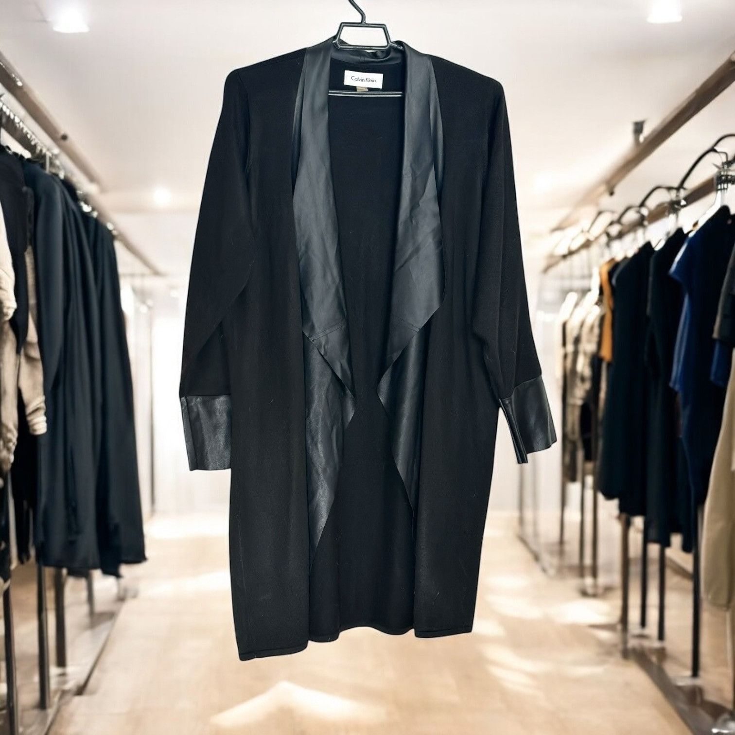 Calvin Klein Calvin Klein Womens Black Open-Front Cardigan Jacket With Fa Size XXL / US 16-18 / IT 52-54 - 2 Thumbnail