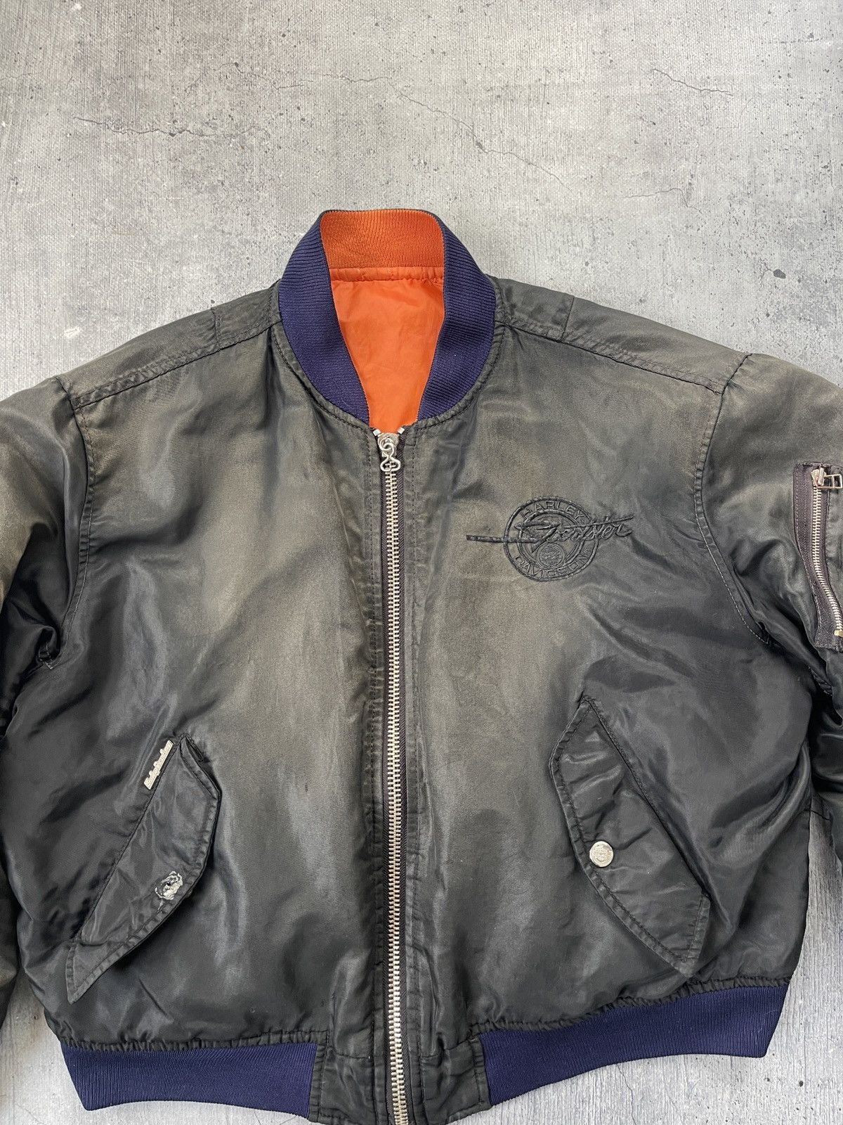 Mens Vintage Harley Davidson Bomber Jacket Big Logo Size L