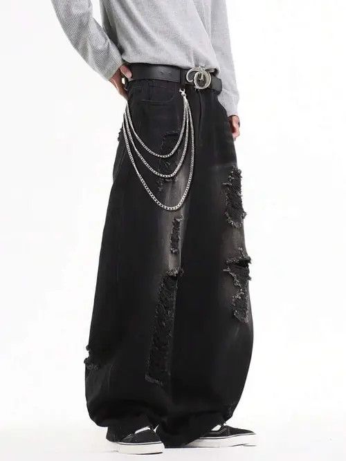 Jean Distressed VINTAGE ripped baggy jeans pants Size US 30 / EU 46 - 4 Thumbnail
